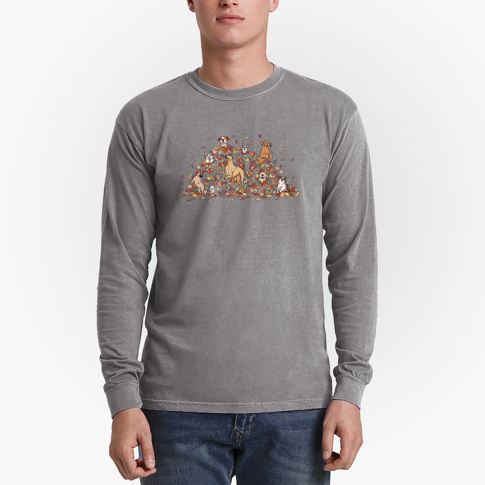 Fall Leaf Pile Pups - Heavyweight 100% Cotton Long Sleeve