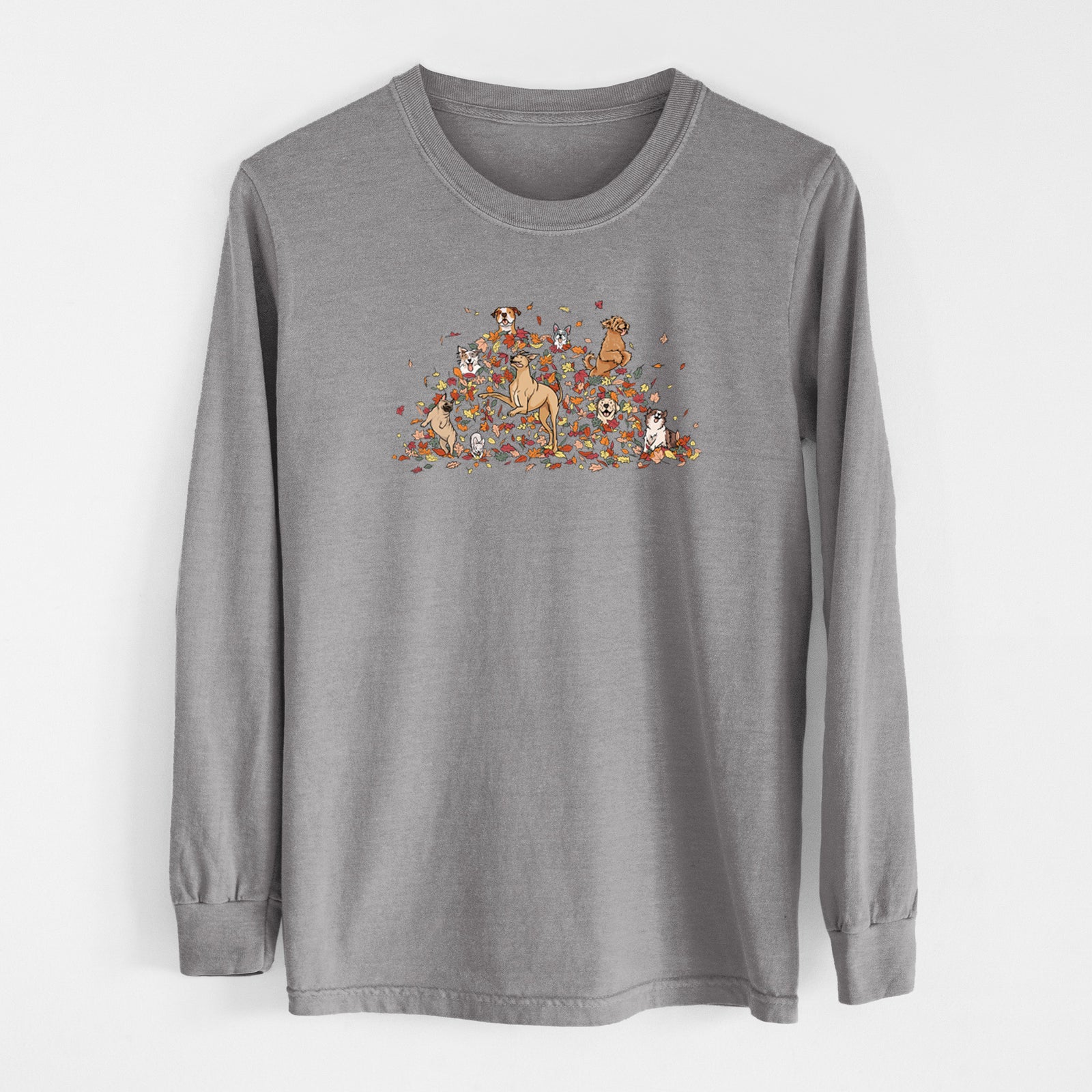 Fall Leaf Pile Pups - Heavyweight 100% Cotton Long Sleeve