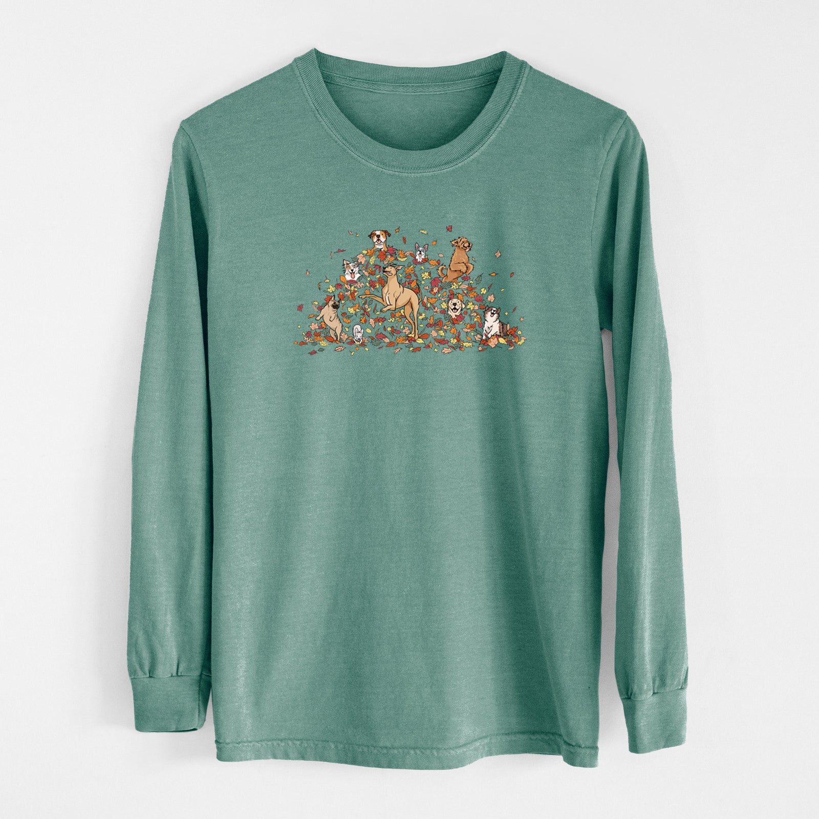 Fall Leaf Pile Pups - Heavyweight 100% Cotton Long Sleeve