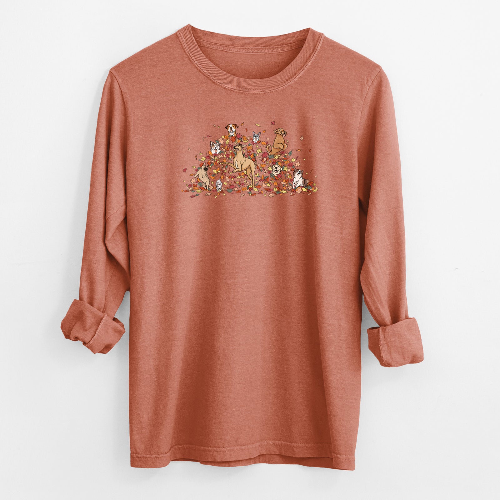 Fall Leaf Pile Pups - Heavyweight 100% Cotton Long Sleeve