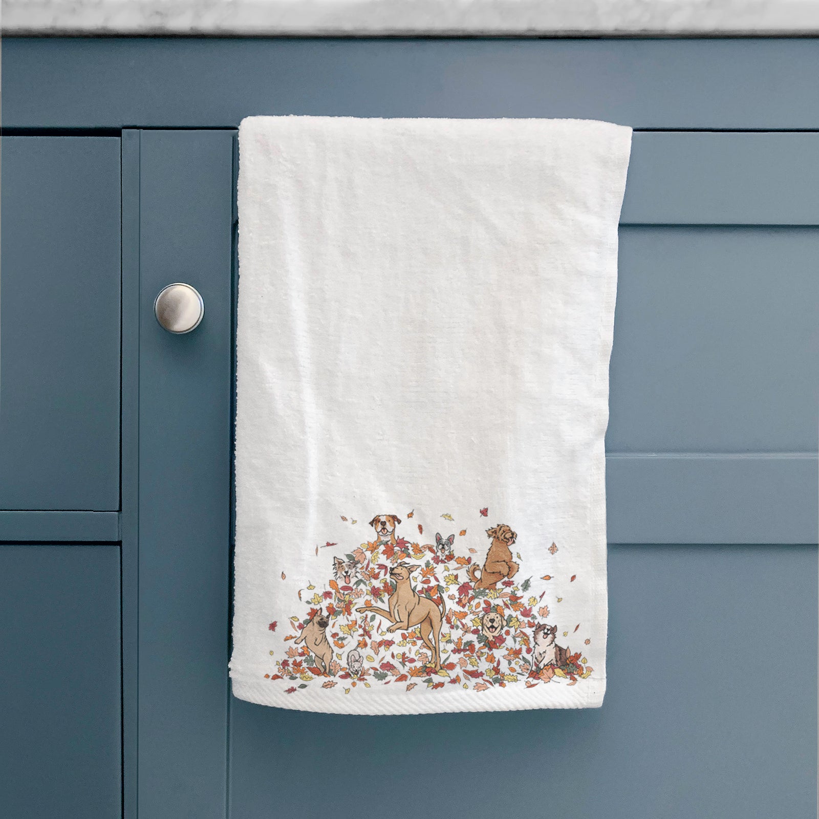Fall Leaf Pile Pups Hand Towel