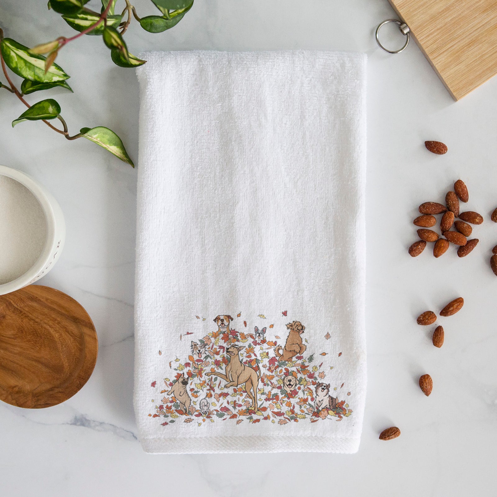 Fall Leaf Pile Pups Hand Towel
