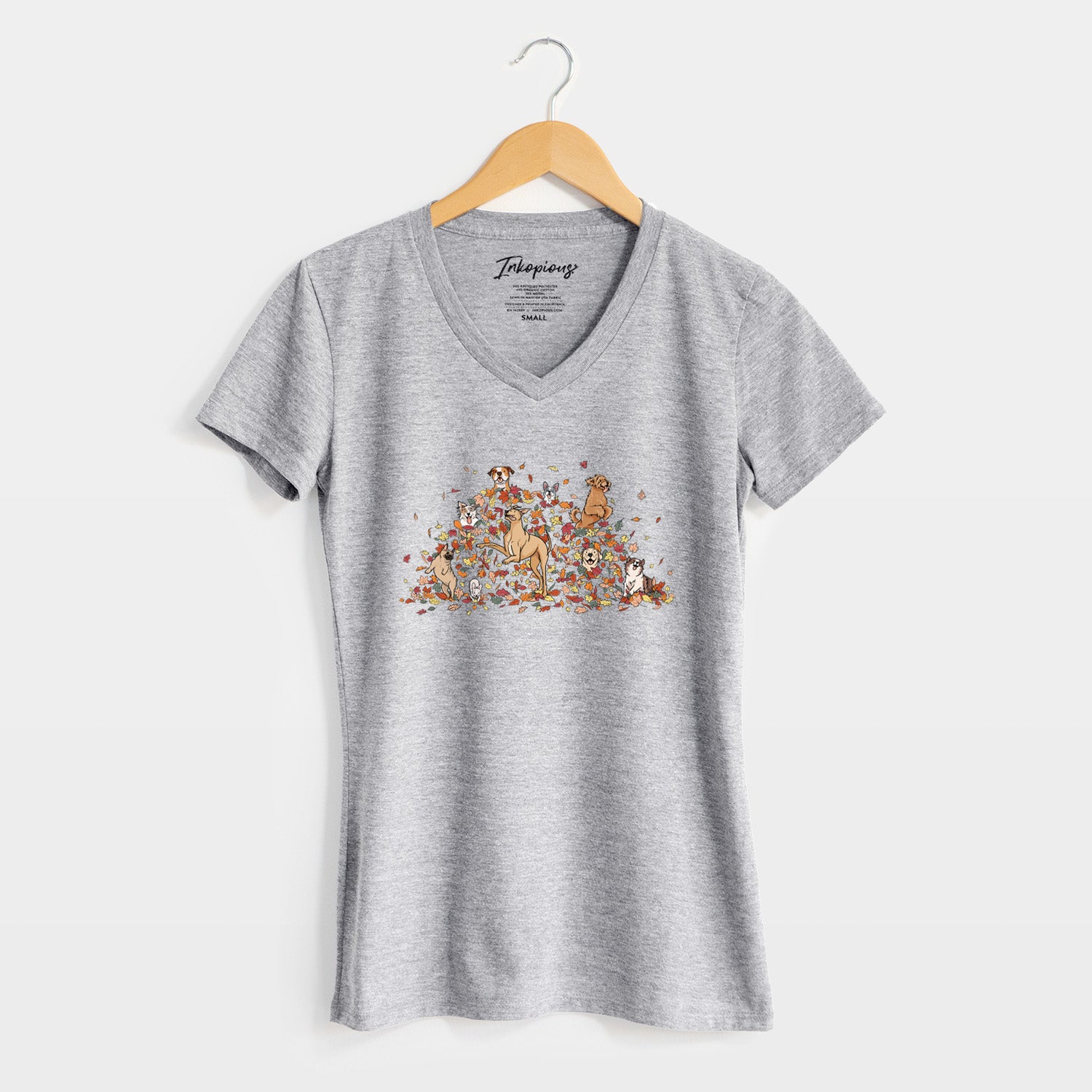 Fall Leaf Pile Pups - Women's Perfect V-neck Shirt