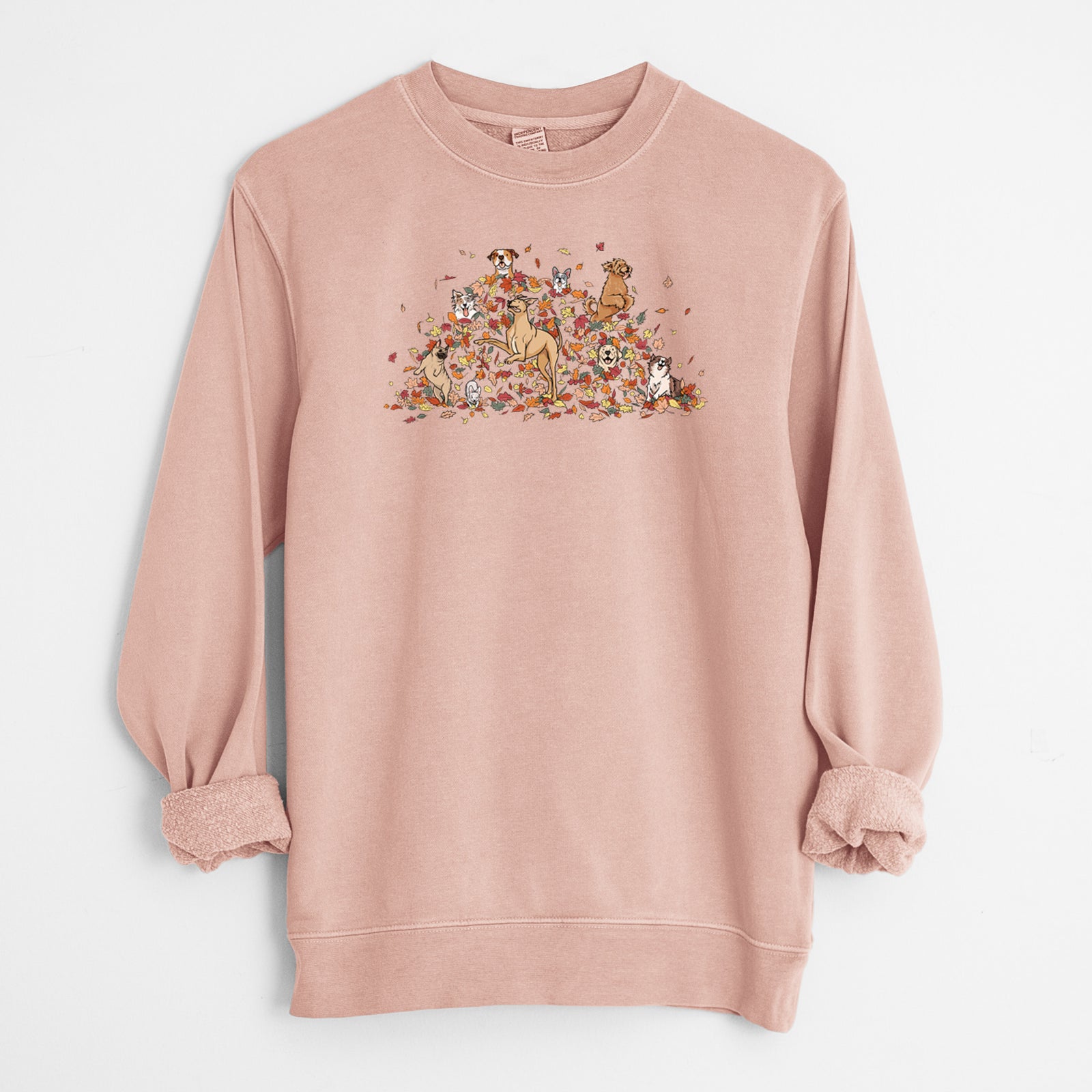 Fall Leaf Pile Pups - Unisex Pigment Dyed Crew Sweatshirt