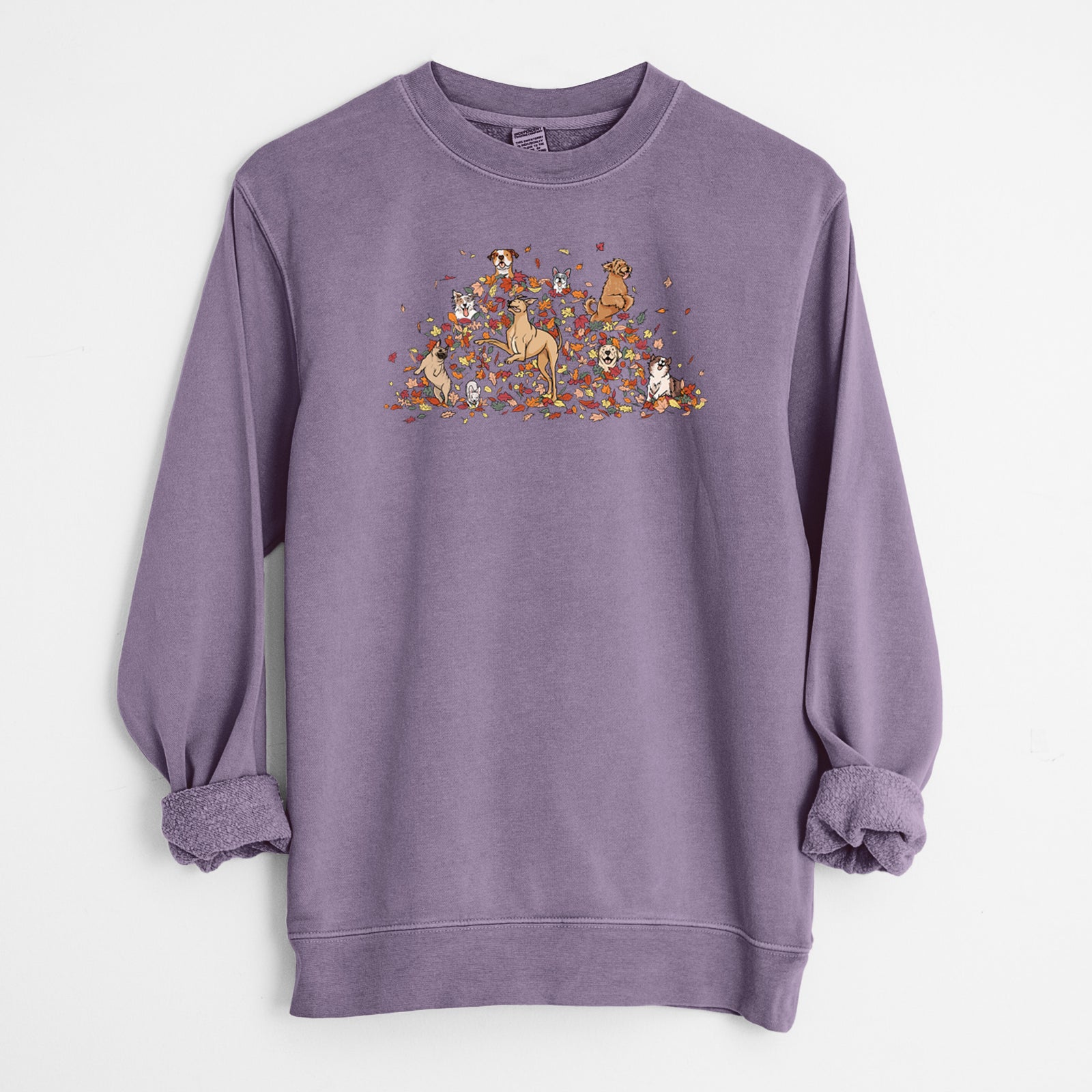 Fall Leaf Pile Pups - Unisex Pigment Dyed Crew Sweatshirt