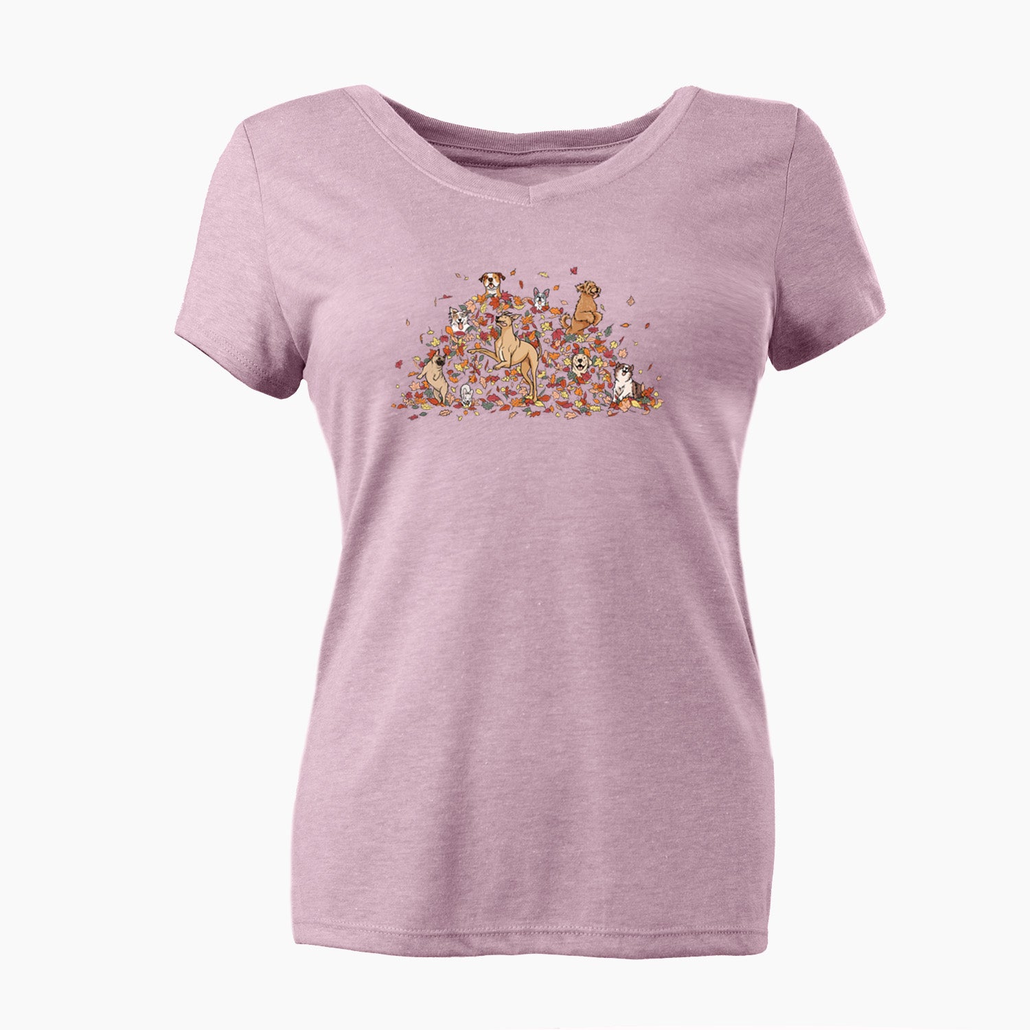 Fall Leaf Pile Pups - Women's Perfect V-neck Shirt