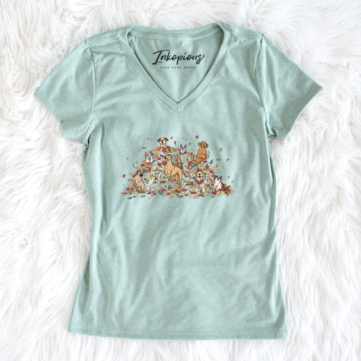 Fall Leaf Pile Pups - Women's Perfect V-neck Shirt