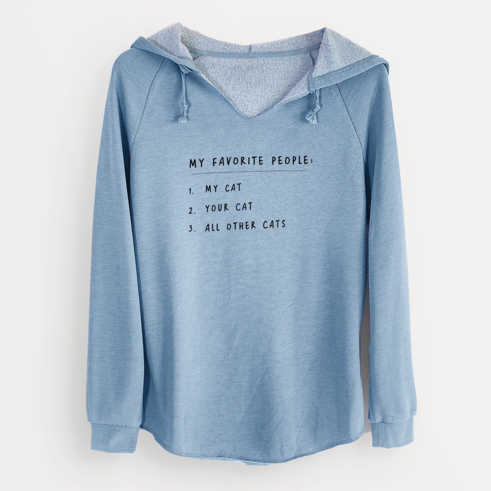 'My Favorite People: Cats' design on a Misty Blue Cali Wave Hooded Sweatshirt