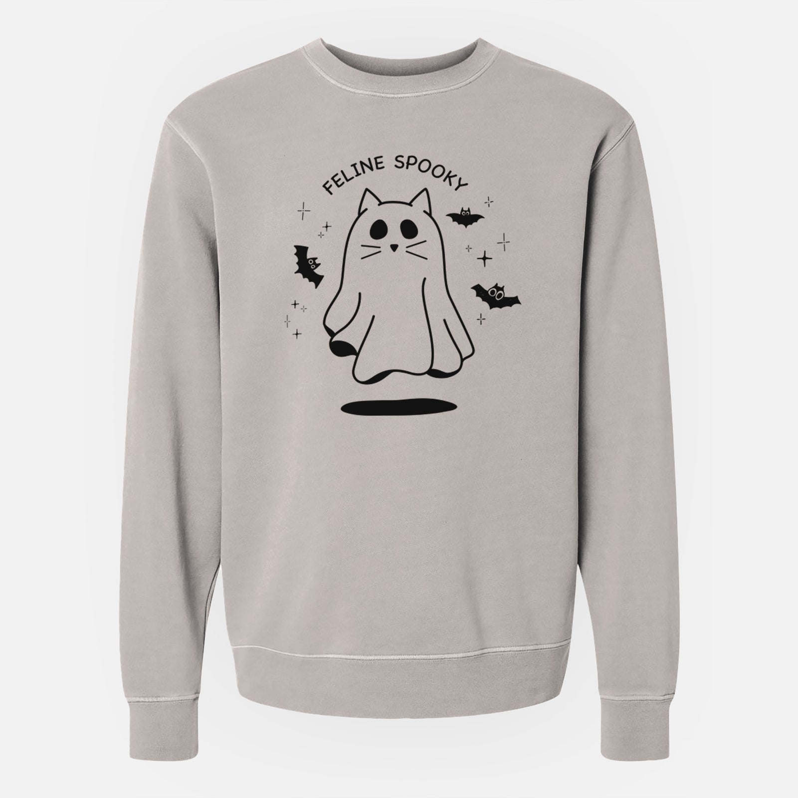 'Feline Spooky' design on a Cement Unisex pigment dyed crew sweatshirt