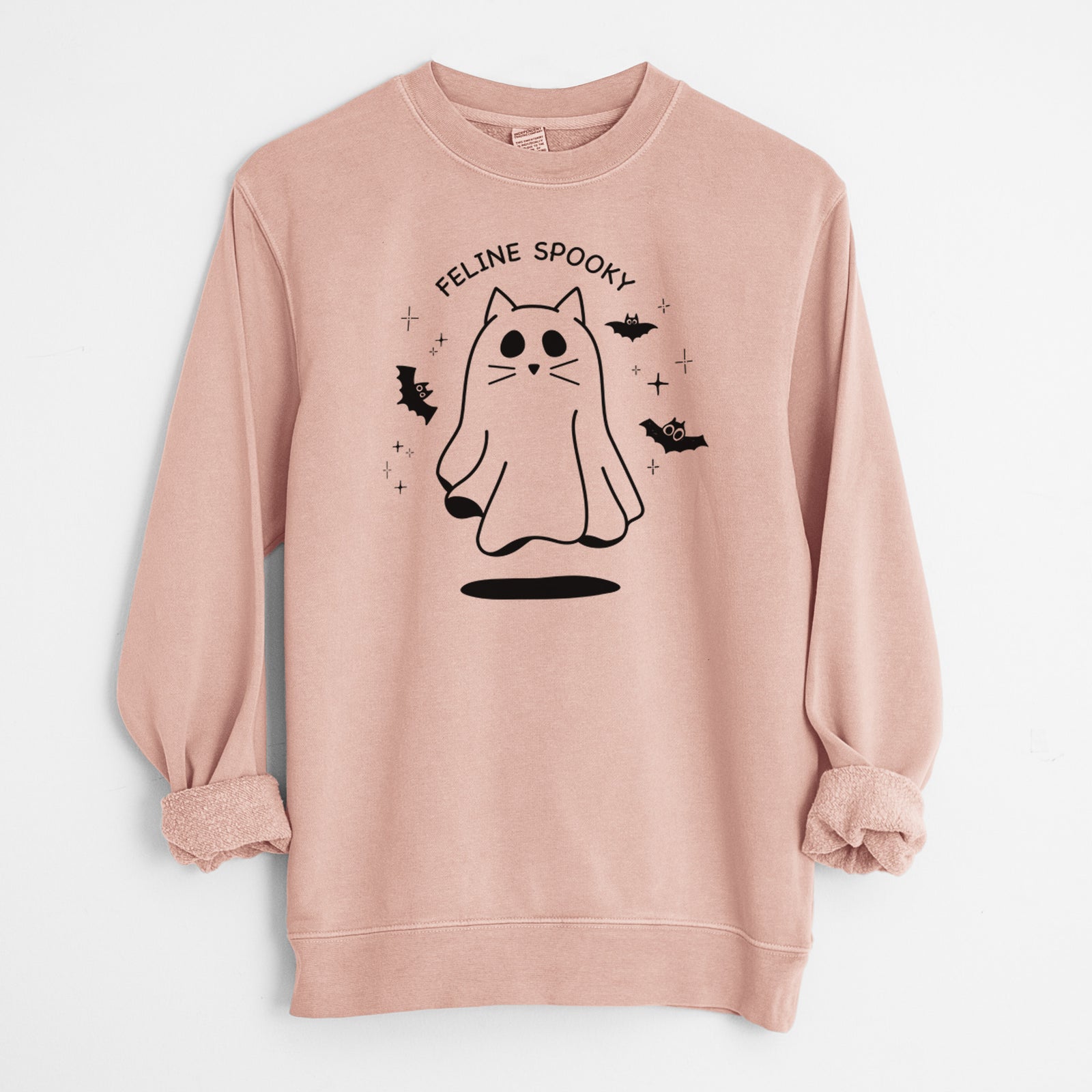 'Feline Spooky' design on a Dusty Pink Unisex pigment dyed crew sweatshirt