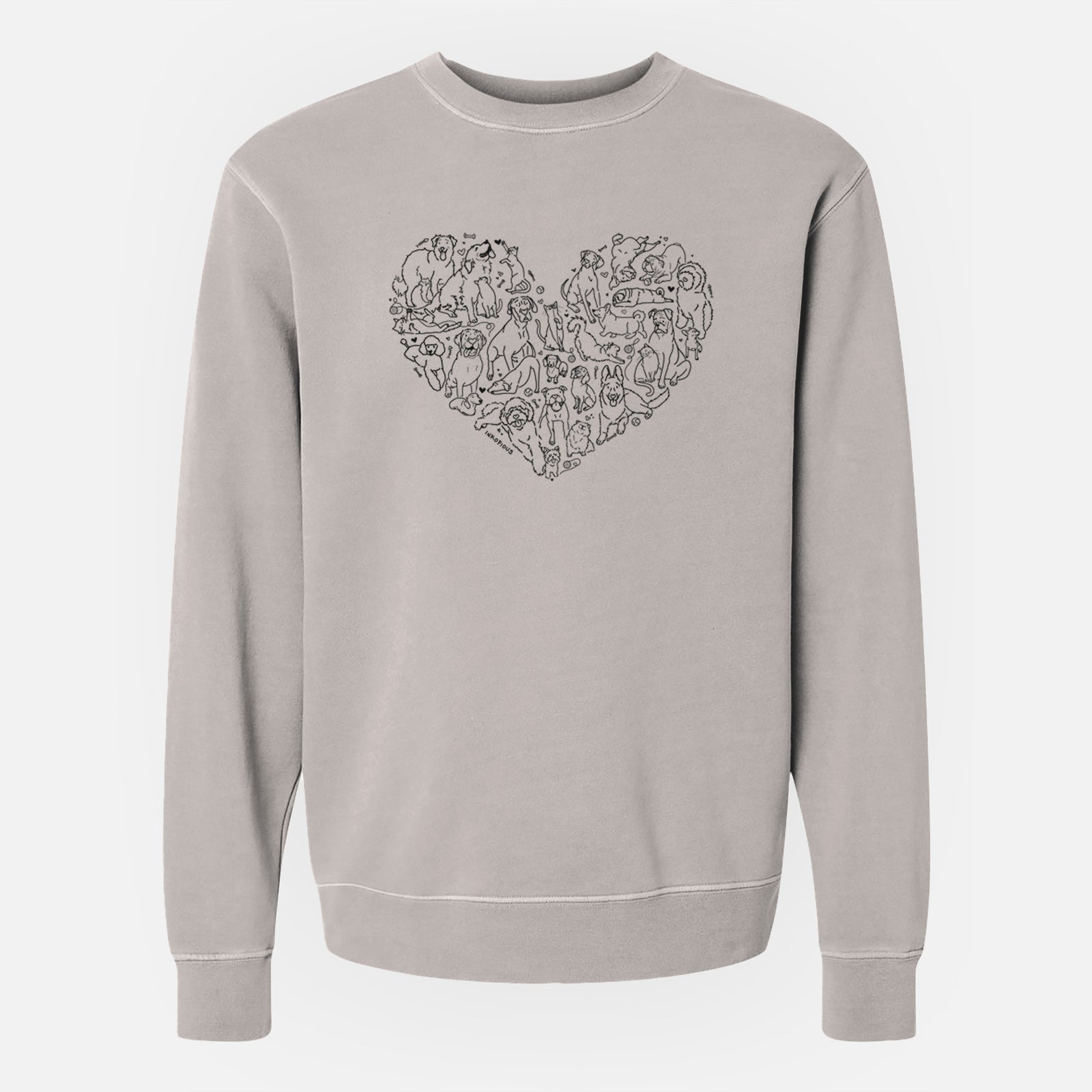 'Heart Full of Dogs and Cats' design on a Cement Unisex pigment dyed crew sweatshirt