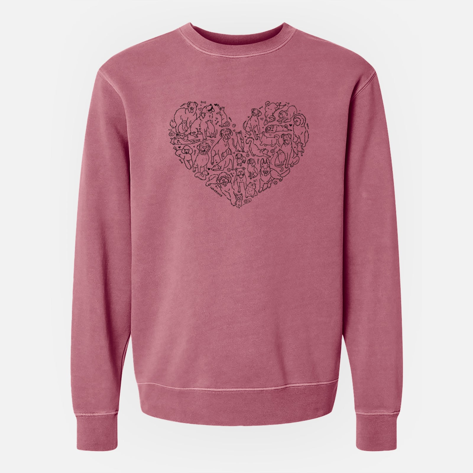 'Heart Full of Dogs and Cats' design on a Maroon Unisex pigment dyed crew sweatshirt
