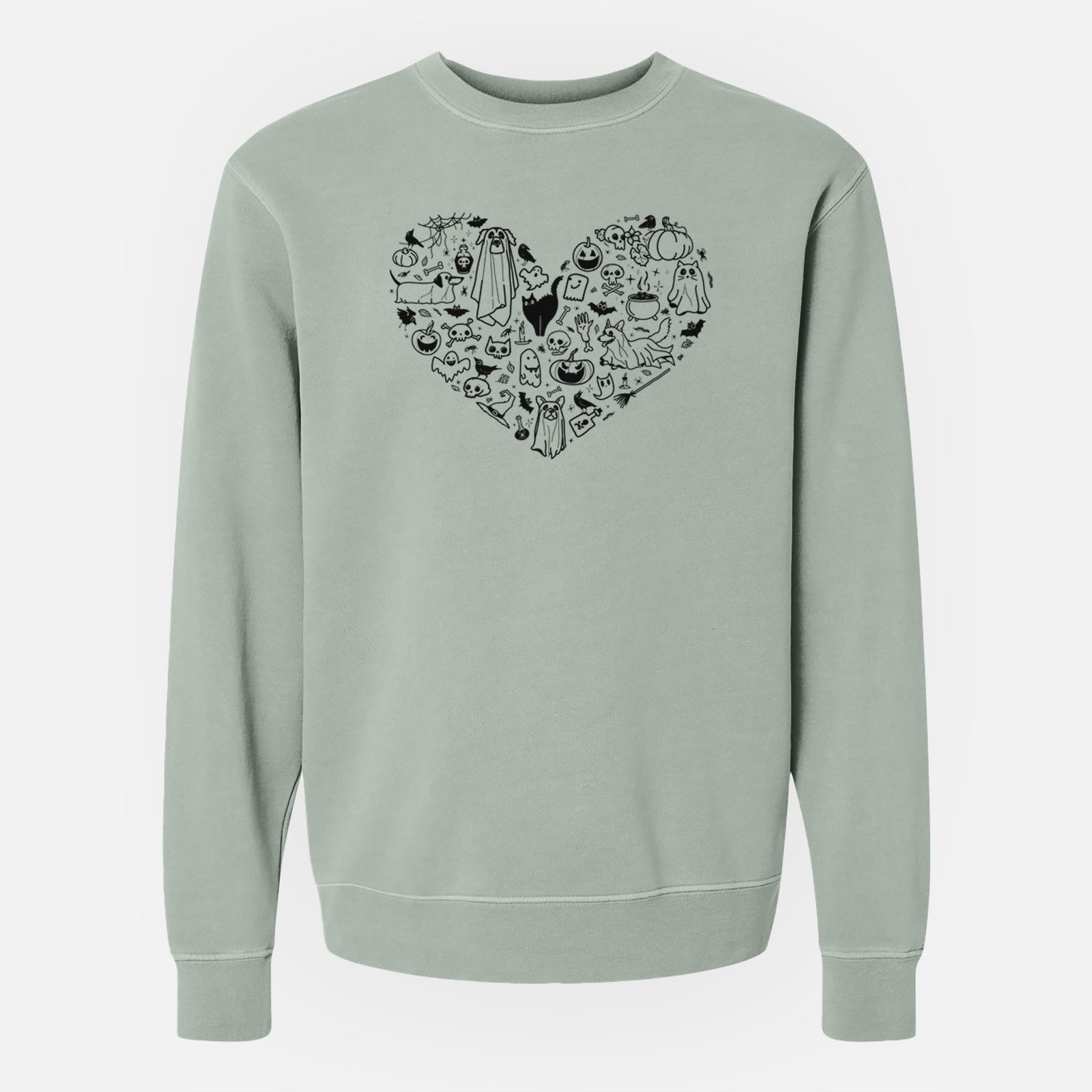 'Heart' design on a Sage Unisex pigment dyed crew sweatshirt
