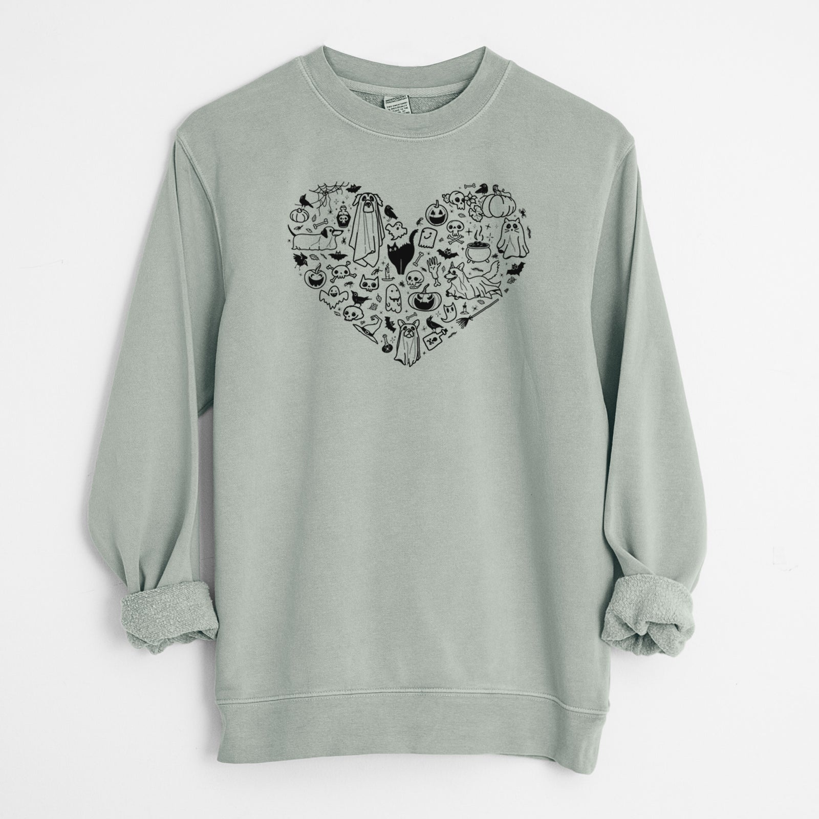 'Heart' design on a Sage Unisex pigment dyed crew sweatshirt