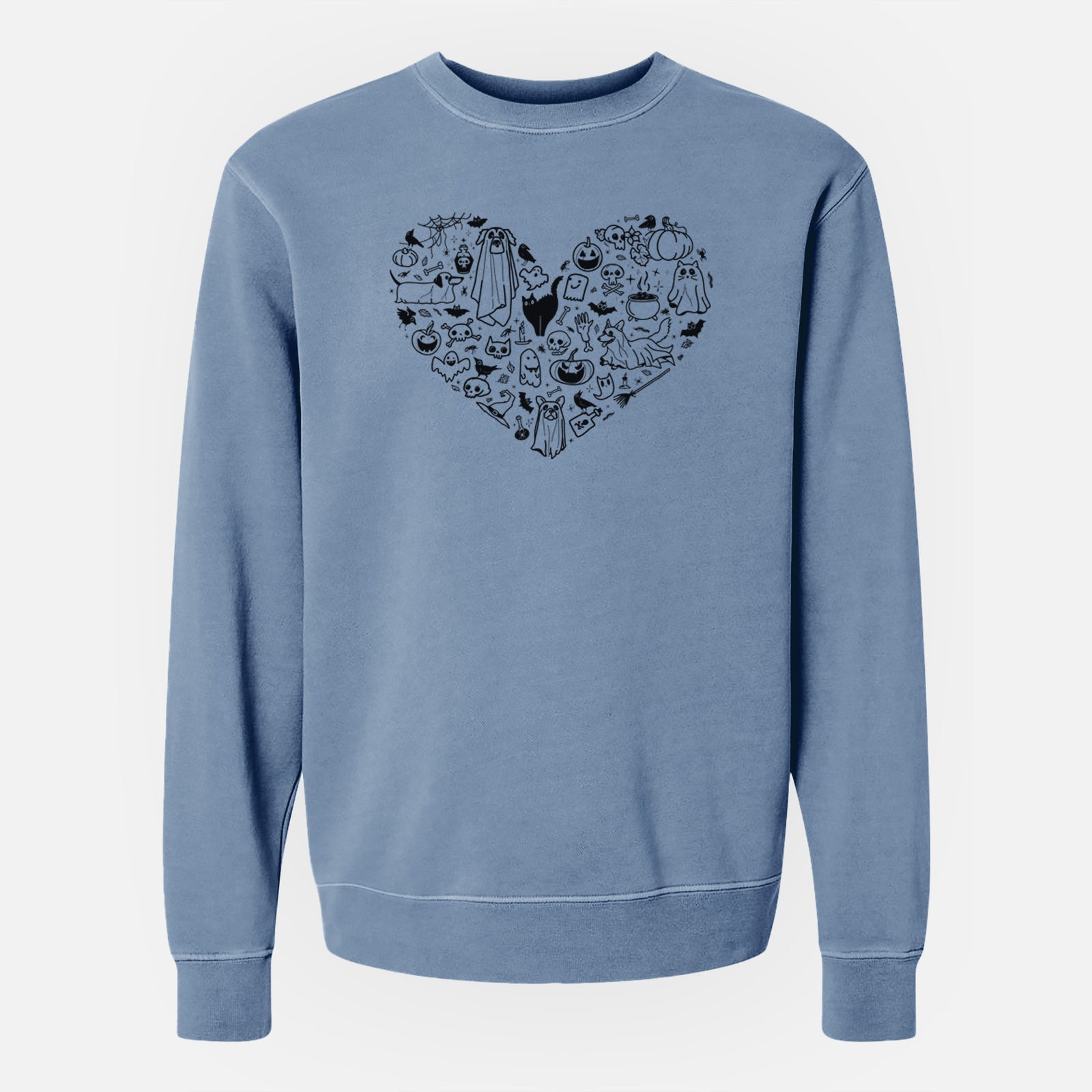 'Heart' design on a Slate Blue Unisex pigment dyed crew sweatshirt