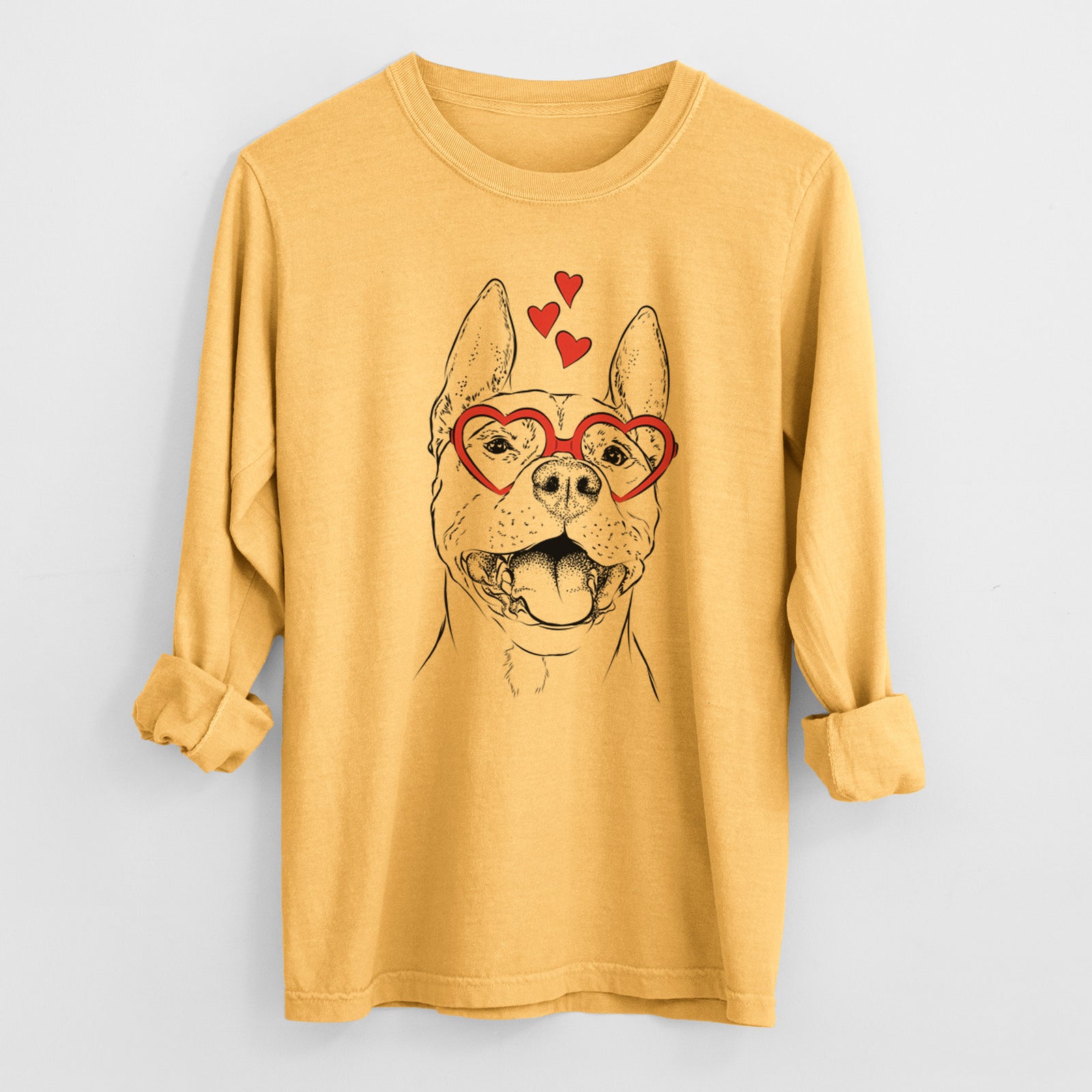 Valentine Wally the Pitbull - Heavyweight 100% Cotton Long Sleeve
