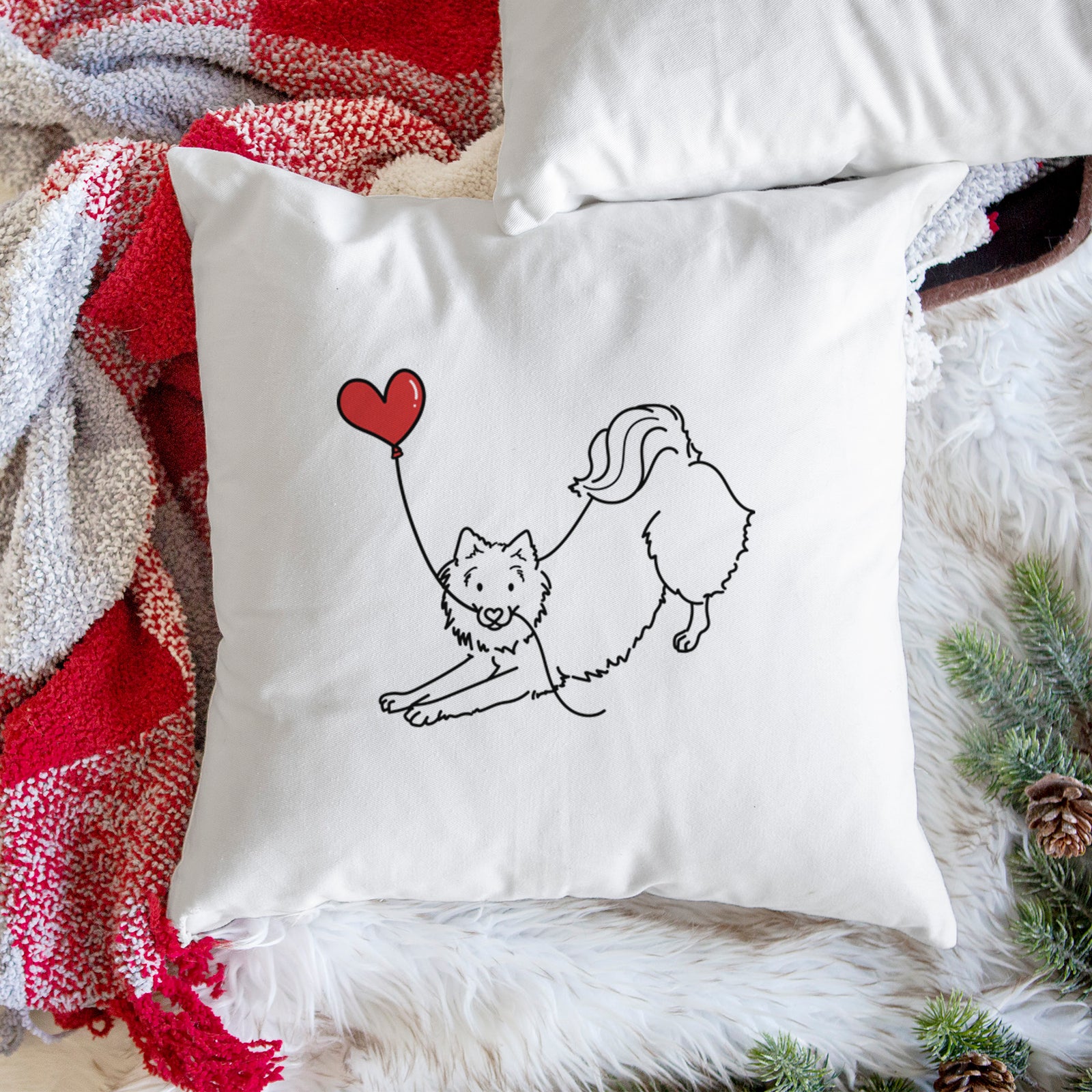 American Eskimo Heart String - Throw Pillow Cover