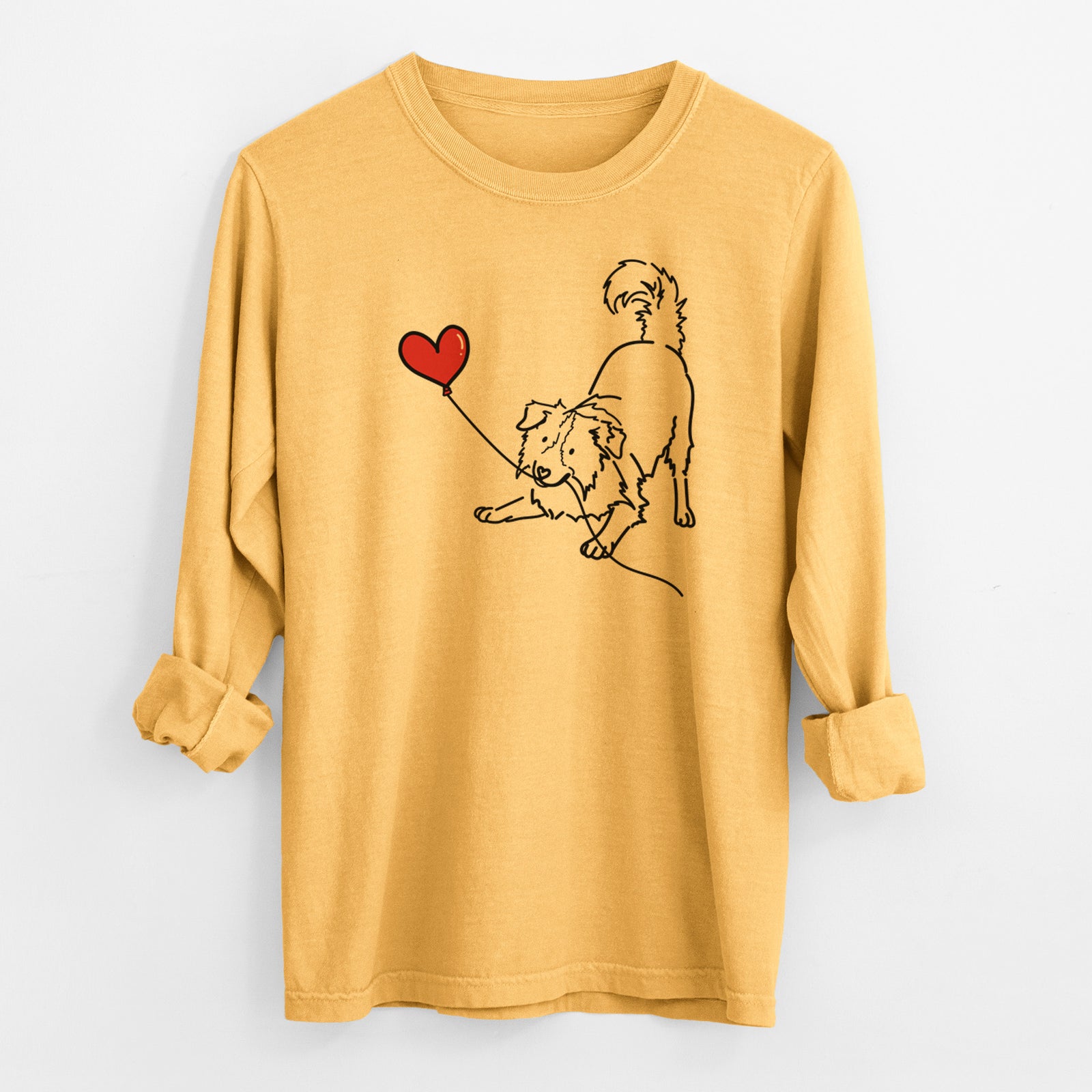 Border Collie Heart String - Men's Heavyweight 100% Cotton Long Sleeve