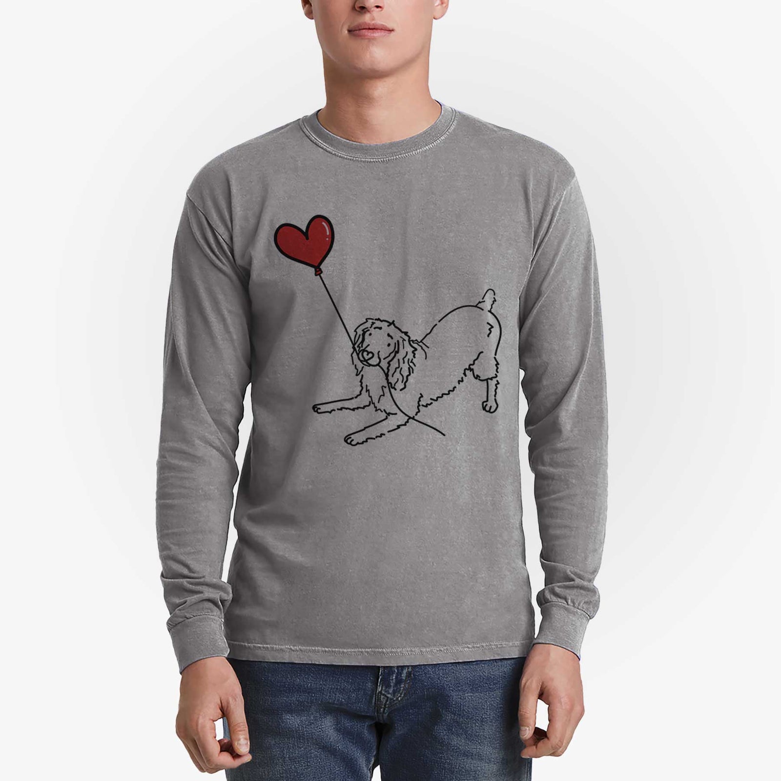 Boykin Spaniel Heart String - Men's Heavyweight 100% Cotton Long Sleeve