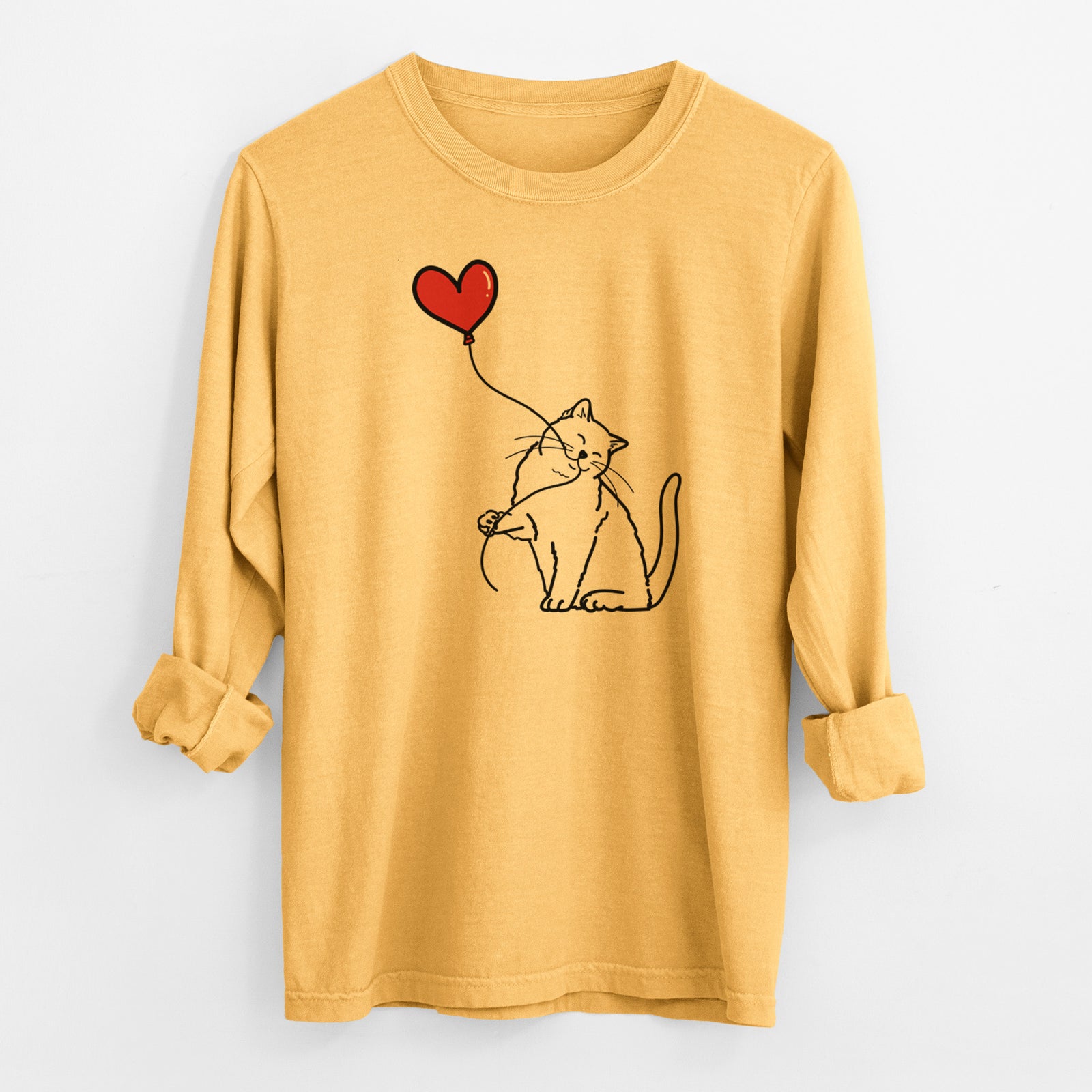 British Shorthair Cat Heart String - Men's Heavyweight 100% Cotton Long Sleeve
