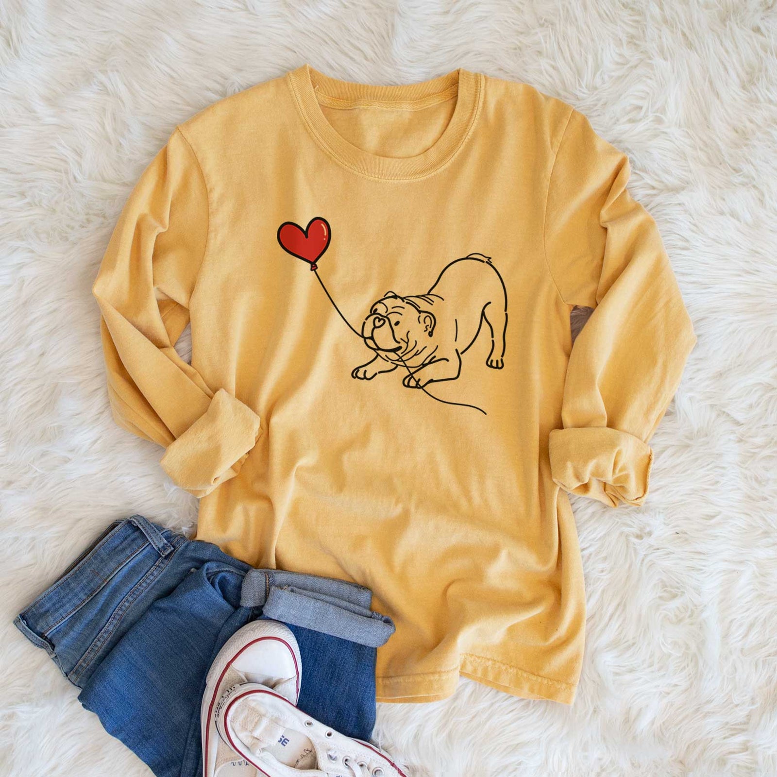 Bulldog Heart String - Men's Heavyweight 100% Cotton Long Sleeve