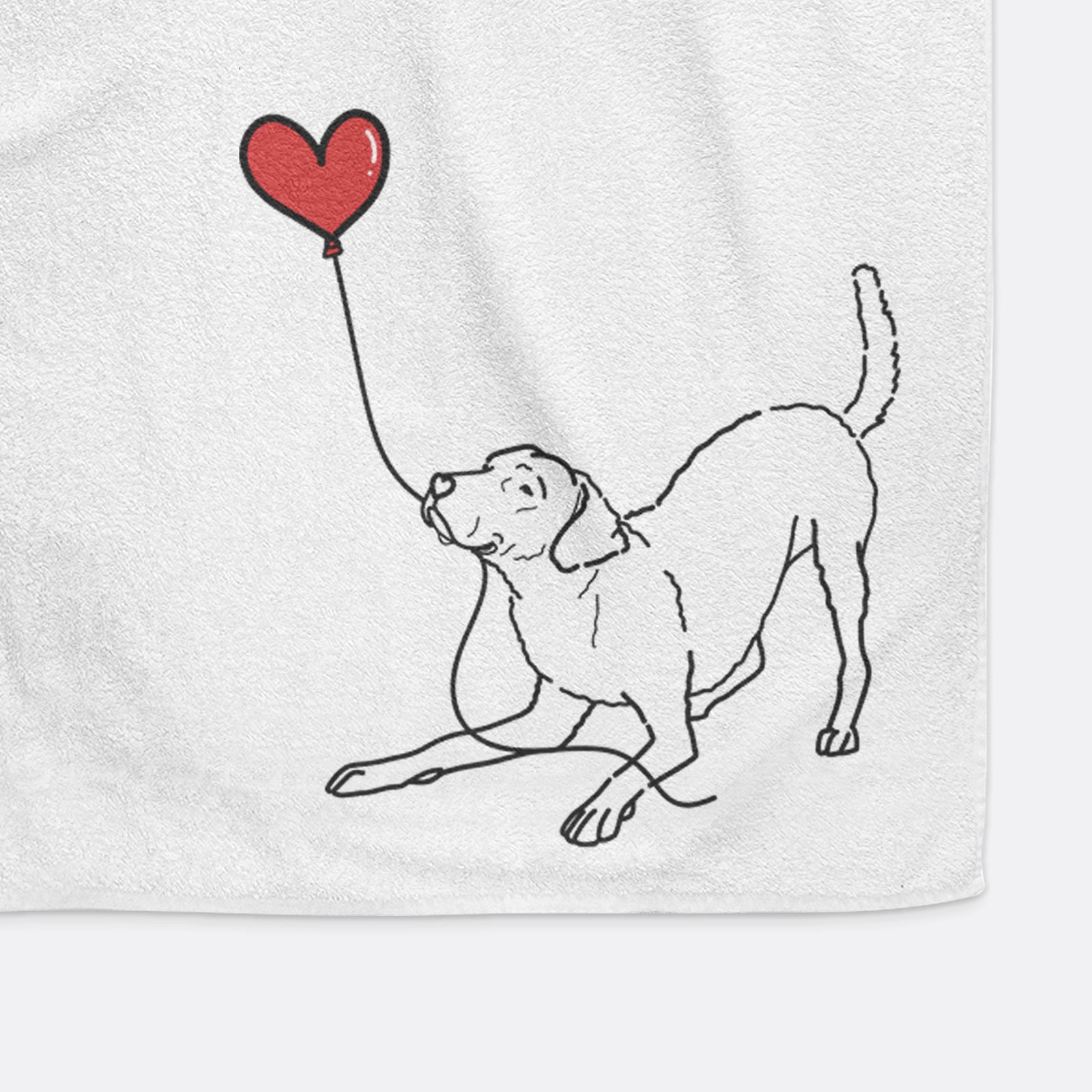 Minimalist line drawing of a Chesapeake Bay Retriever Heart String holding a heart balloon on a decorative hand towel