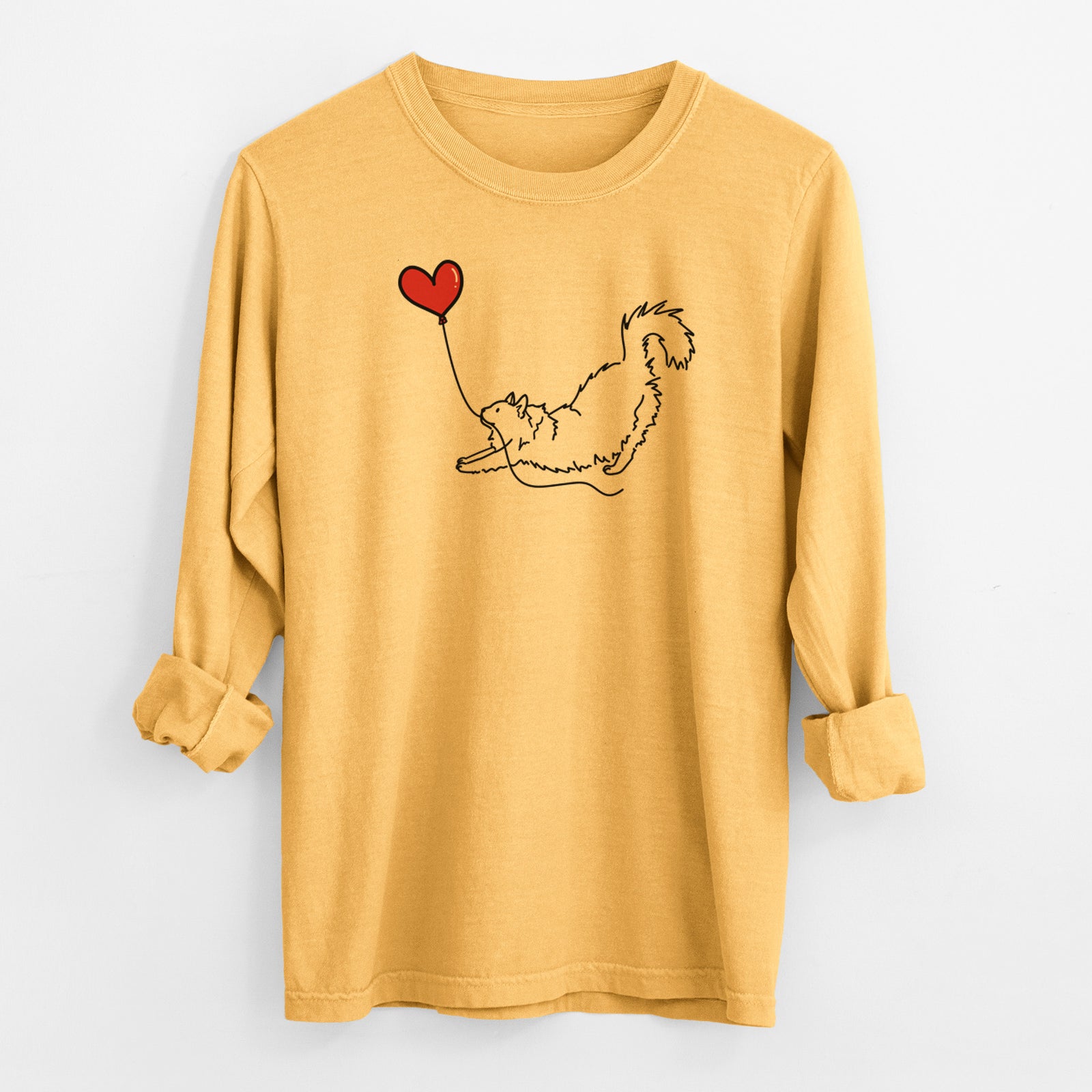 Domestic Long Hair Cat Heart String - Men's Heavyweight 100% Cotton Long Sleeve