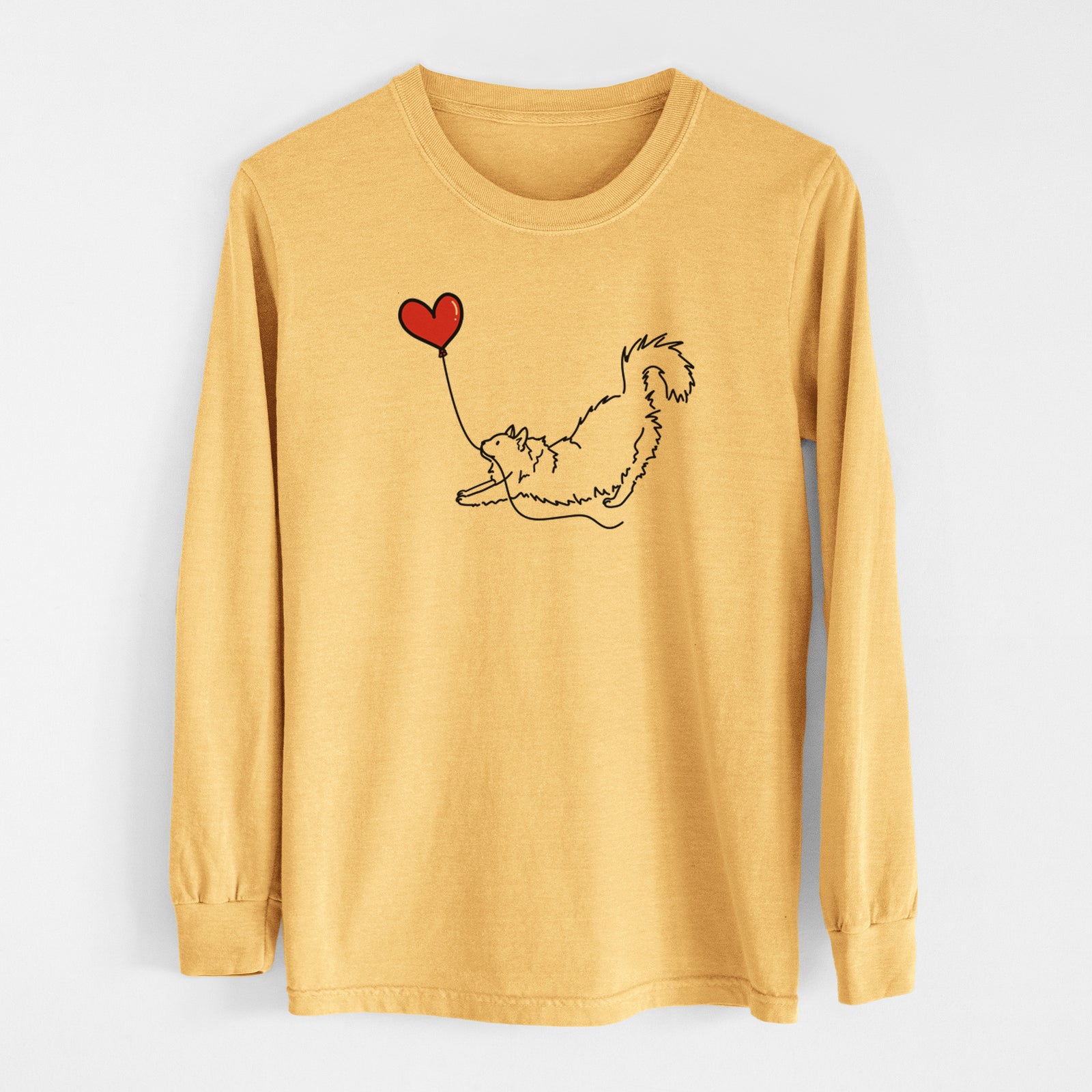 Domestic Long Hair Cat Heart String - Men's Heavyweight 100% Cotton Long Sleeve