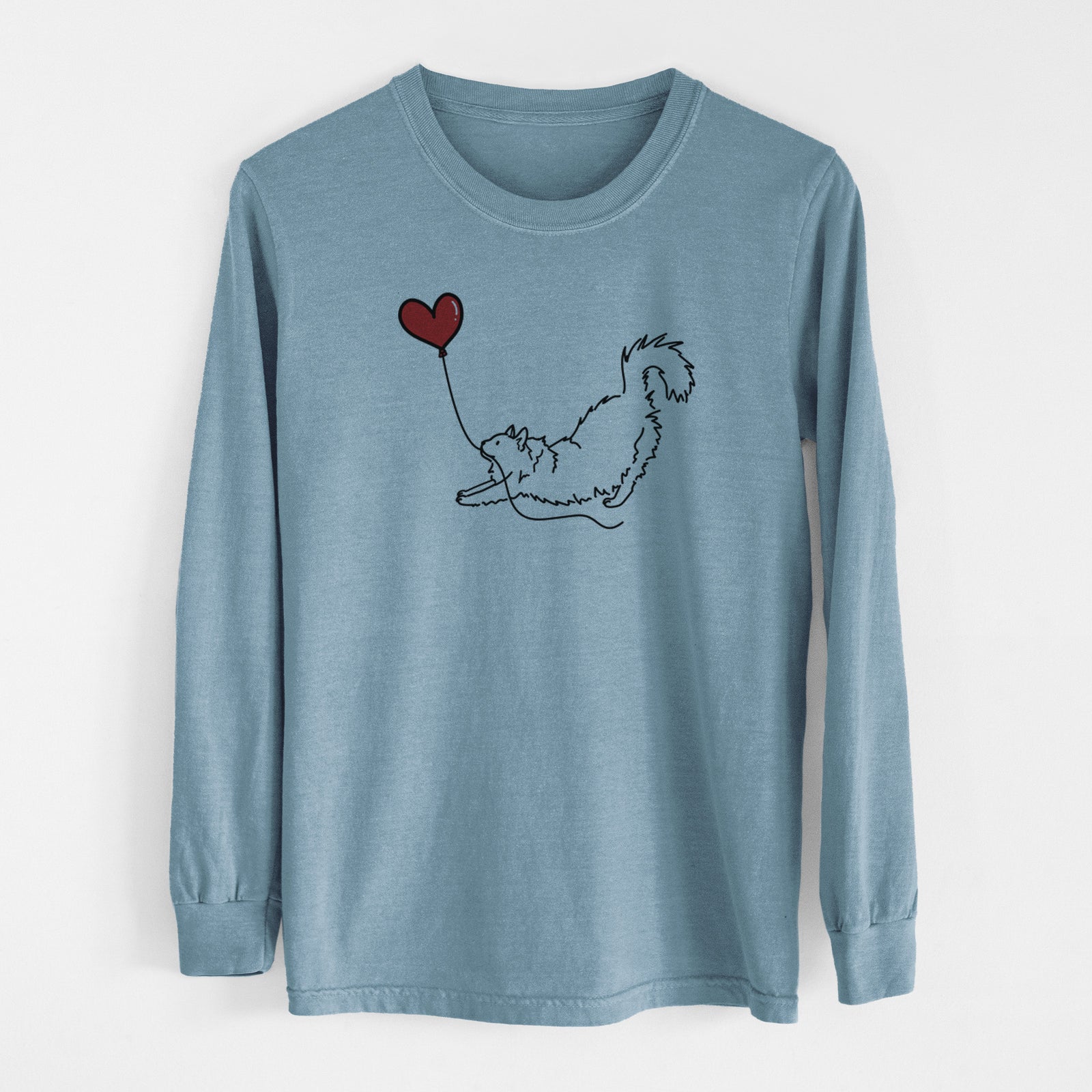 Domestic Long Hair Cat Heart String - Men's Heavyweight 100% Cotton Long Sleeve