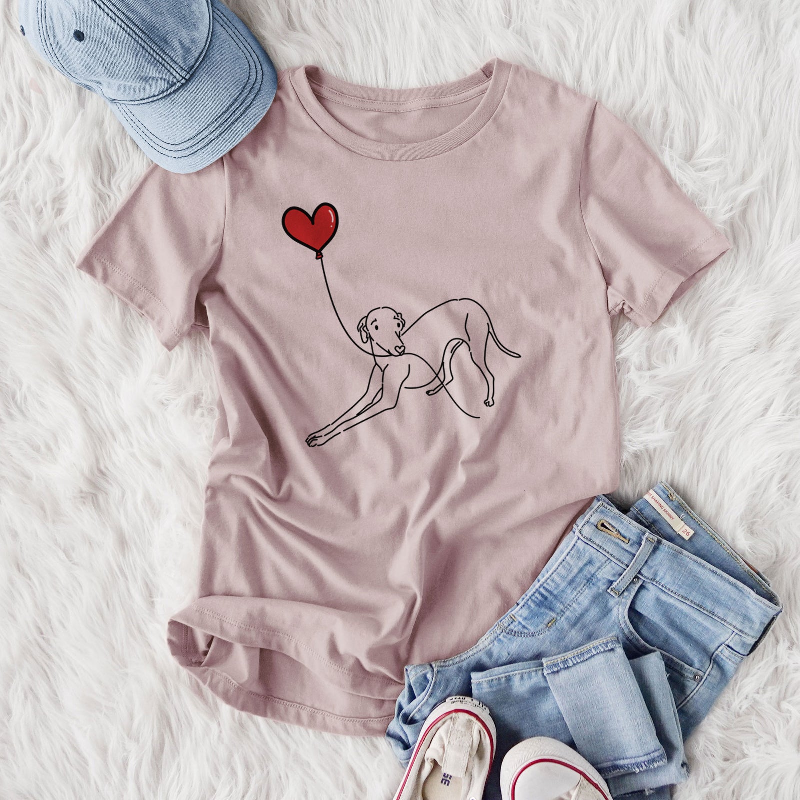 Italian Greyhound Heart String- Women's Lightweight Relaxed Fit 100% Cotton Crewneck