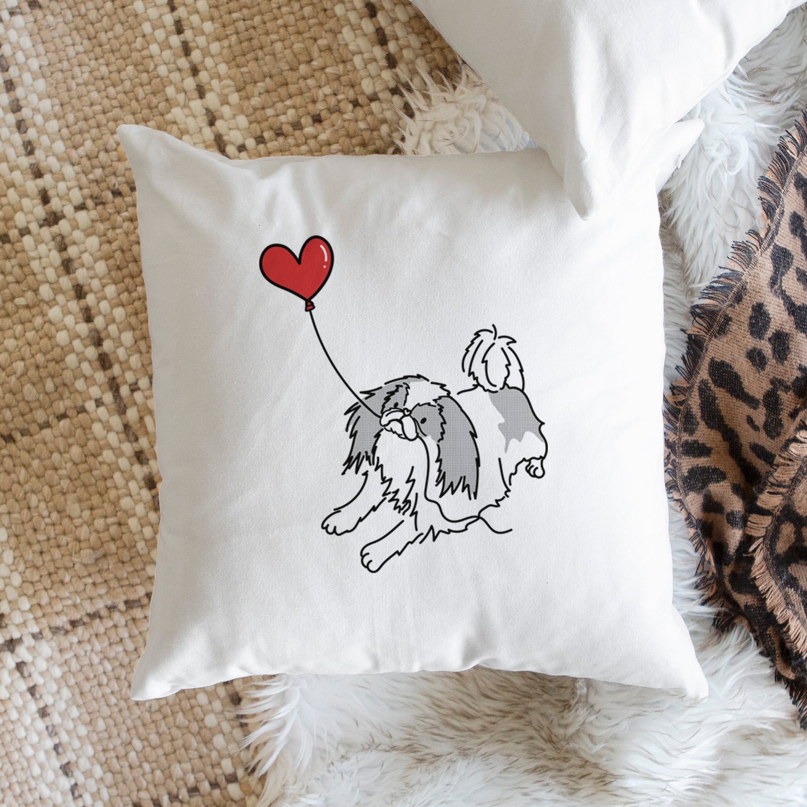 Japanese Chin Heart String - Throw Pillow Cover