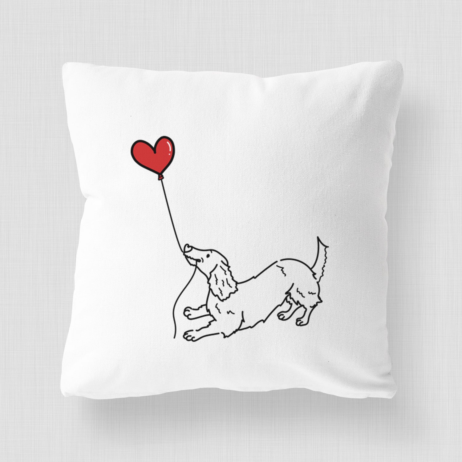 Long Haired Dachshund Heart String - Throw Pillow Cover