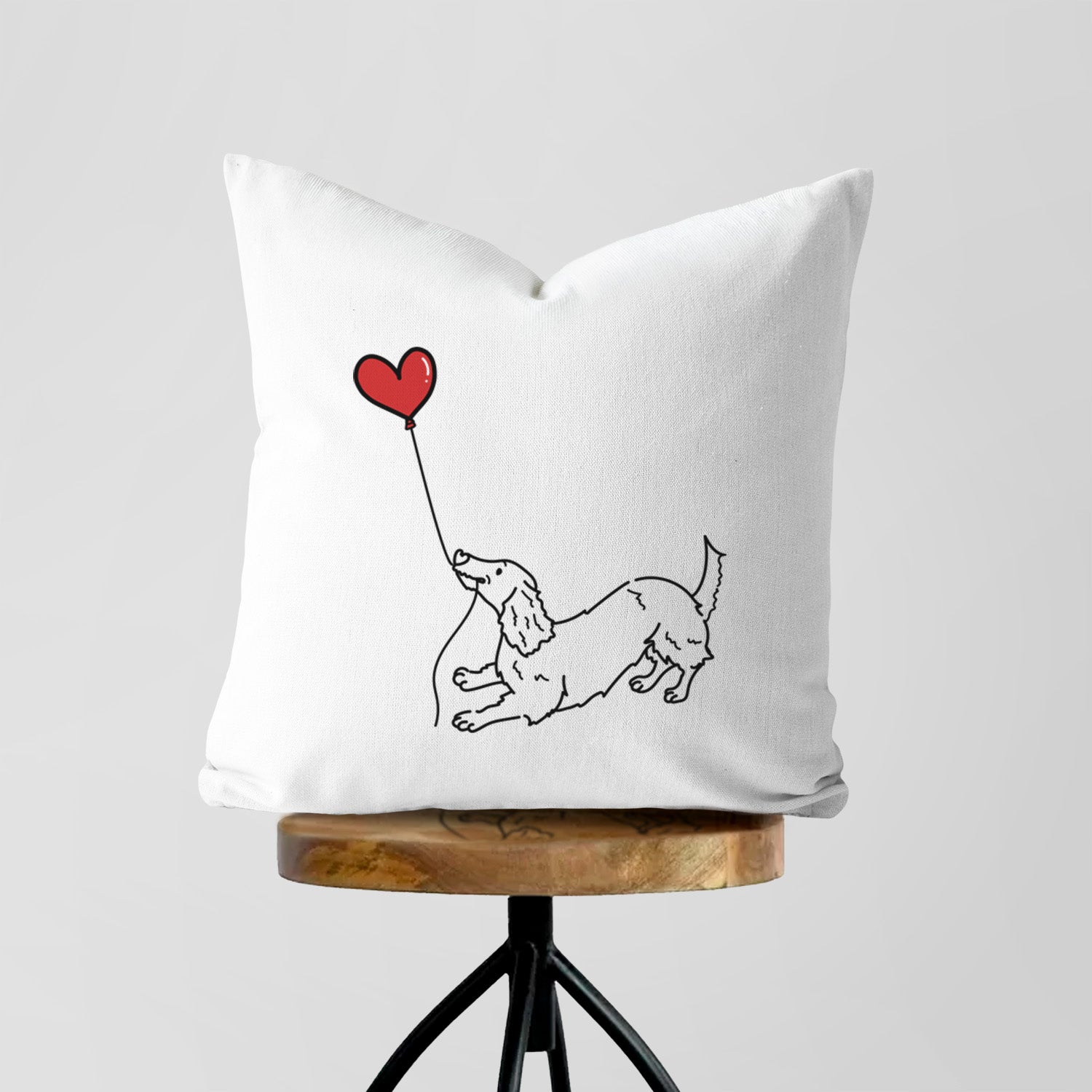 Long Haired Dachshund Heart String - Throw Pillow Cover