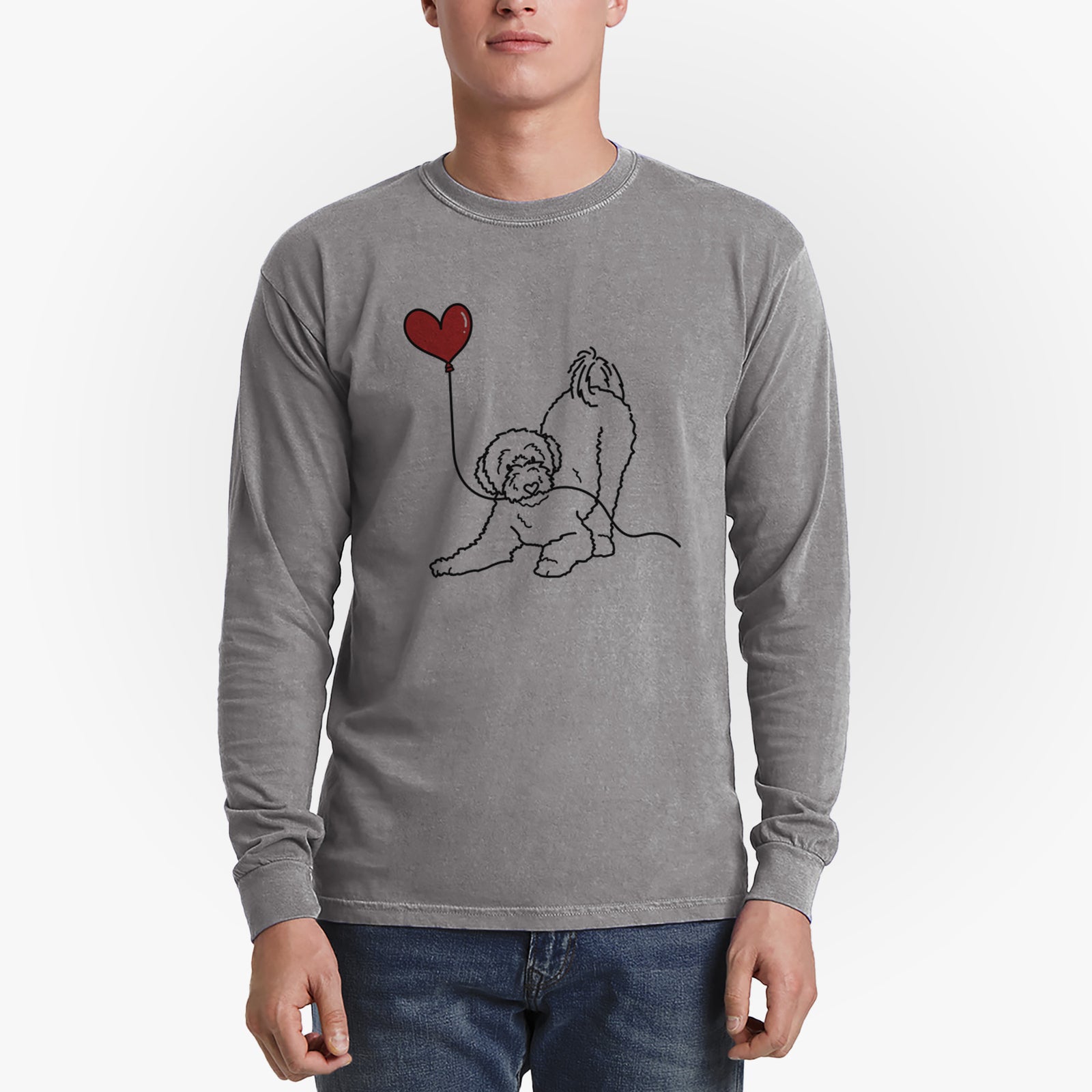 Portuguese Water Dog Heart String - Men's Heavyweight 100% Cotton Long Sleeve