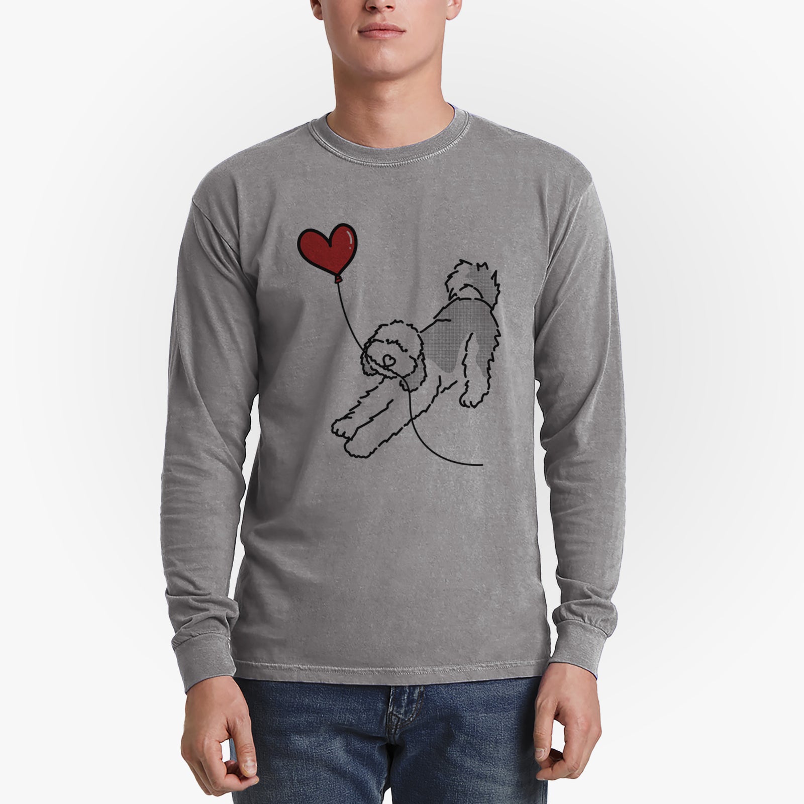 Sheepadoodle Heart String - Men's Heavyweight 100% Cotton Long Sleeve