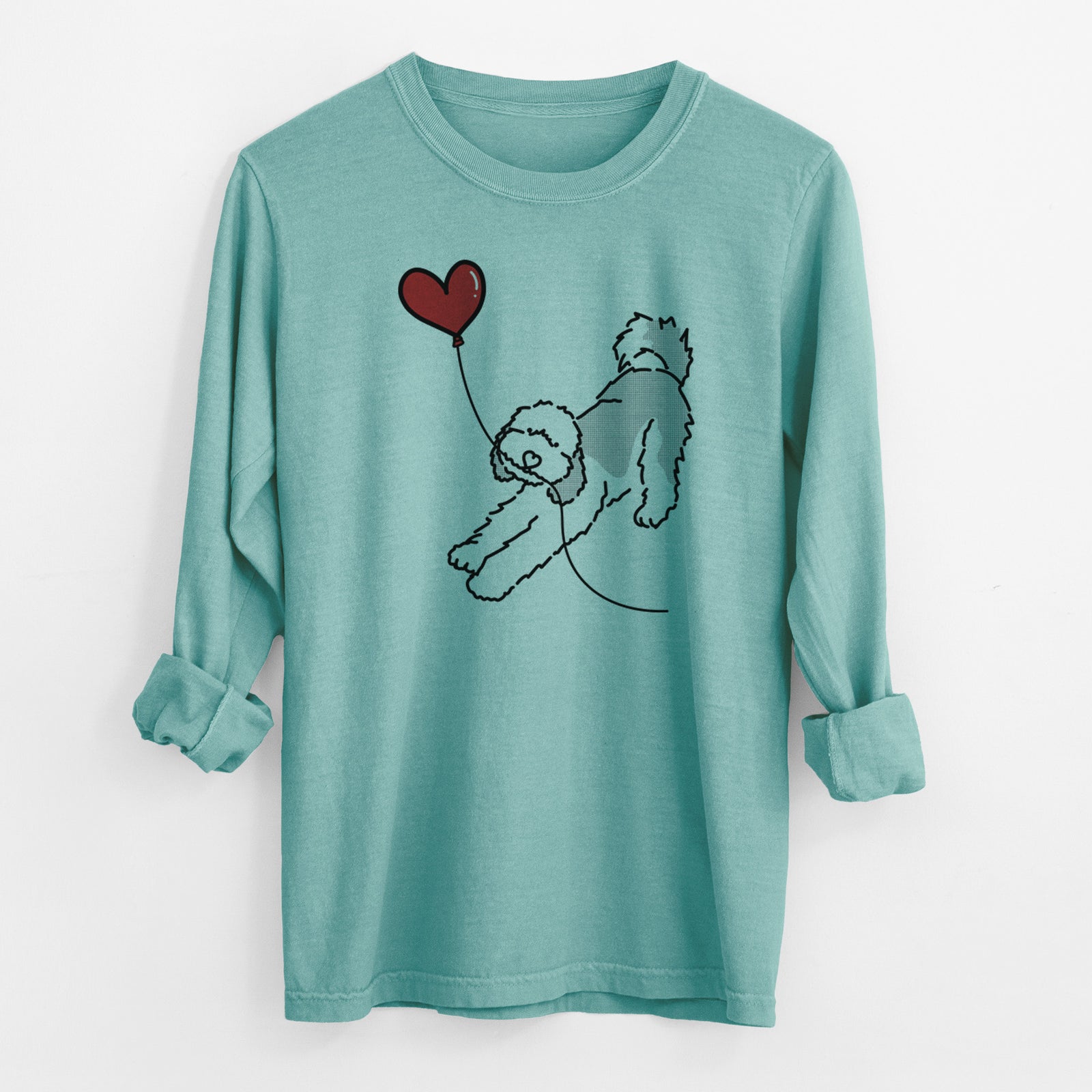 Sheepadoodle Heart String - Men's Heavyweight 100% Cotton Long Sleeve