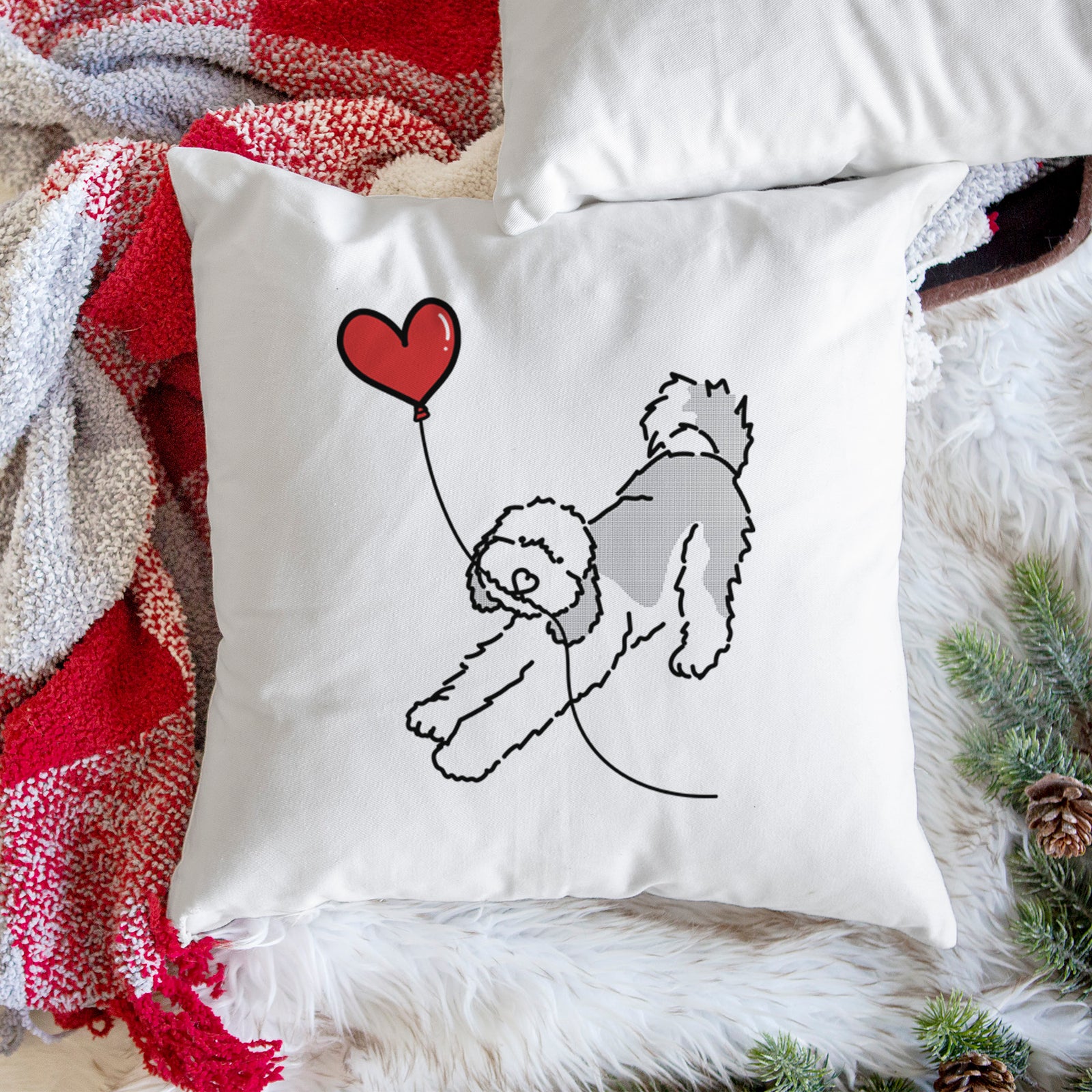 Sheepadoodle Heart String - Throw Pillow Cover