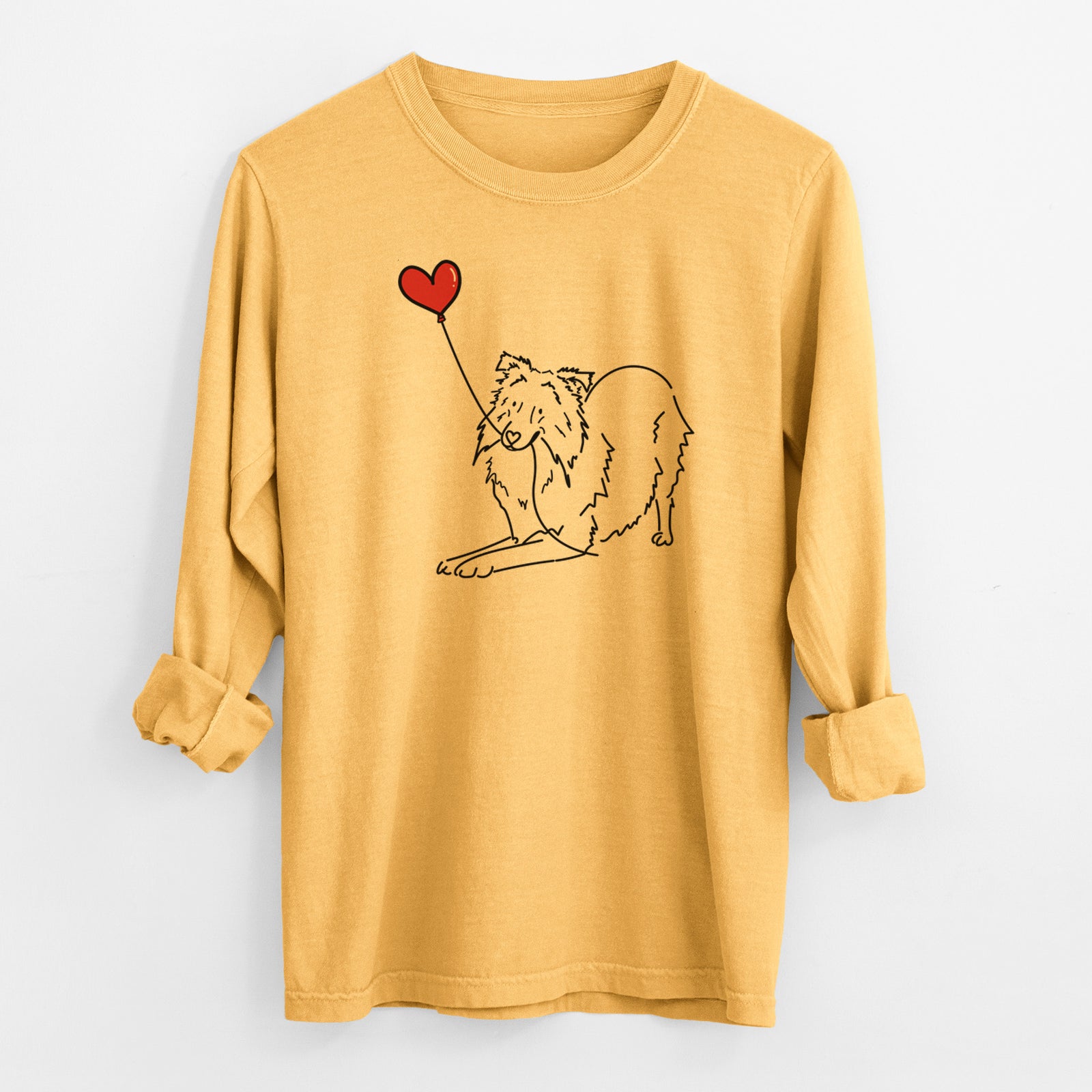 Shetland Sheepdog Heart String - Men's Heavyweight 100% Cotton Long Sleeve