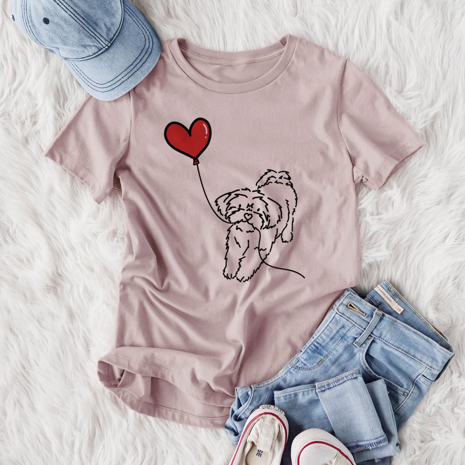 Shorkie Heart String- Women's Lightweight Relaxed Fit 100% Cotton Crewneck