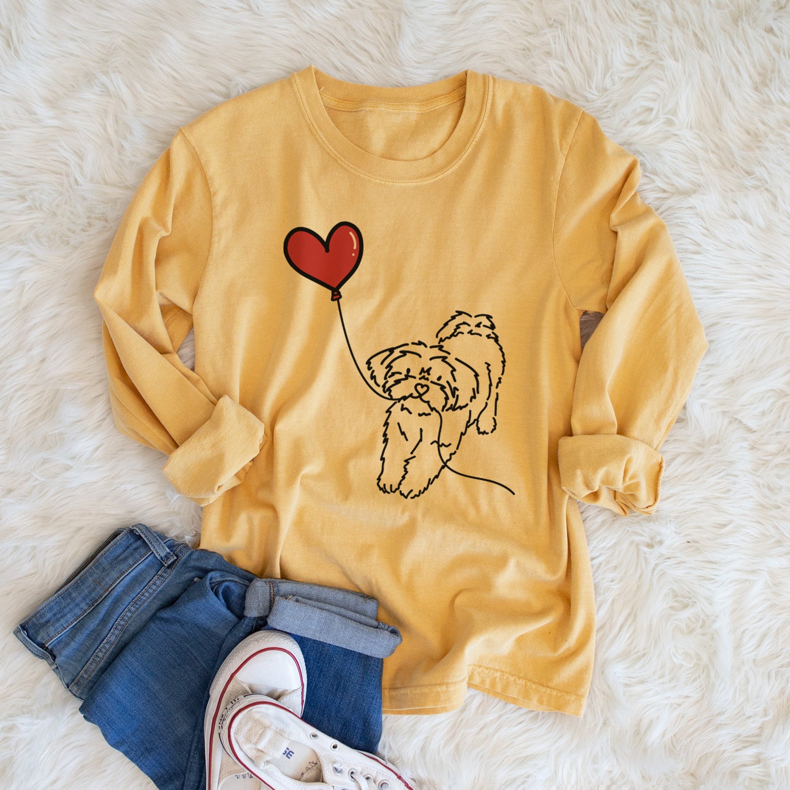 Shorkie Heart String - Men's Heavyweight 100% Cotton Long Sleeve