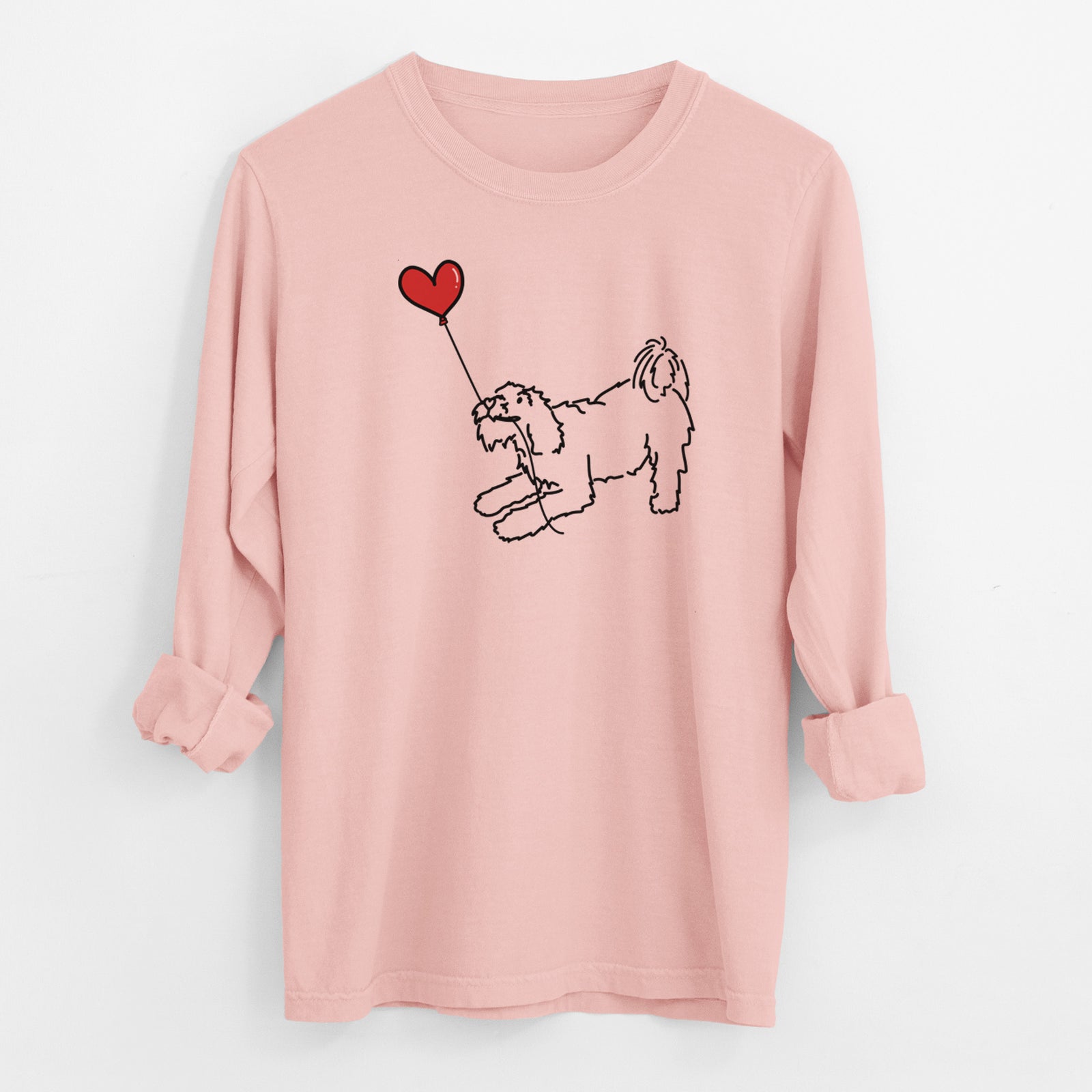Terrier Mix Heart String - Men's Heavyweight 100% Cotton Long Sleeve