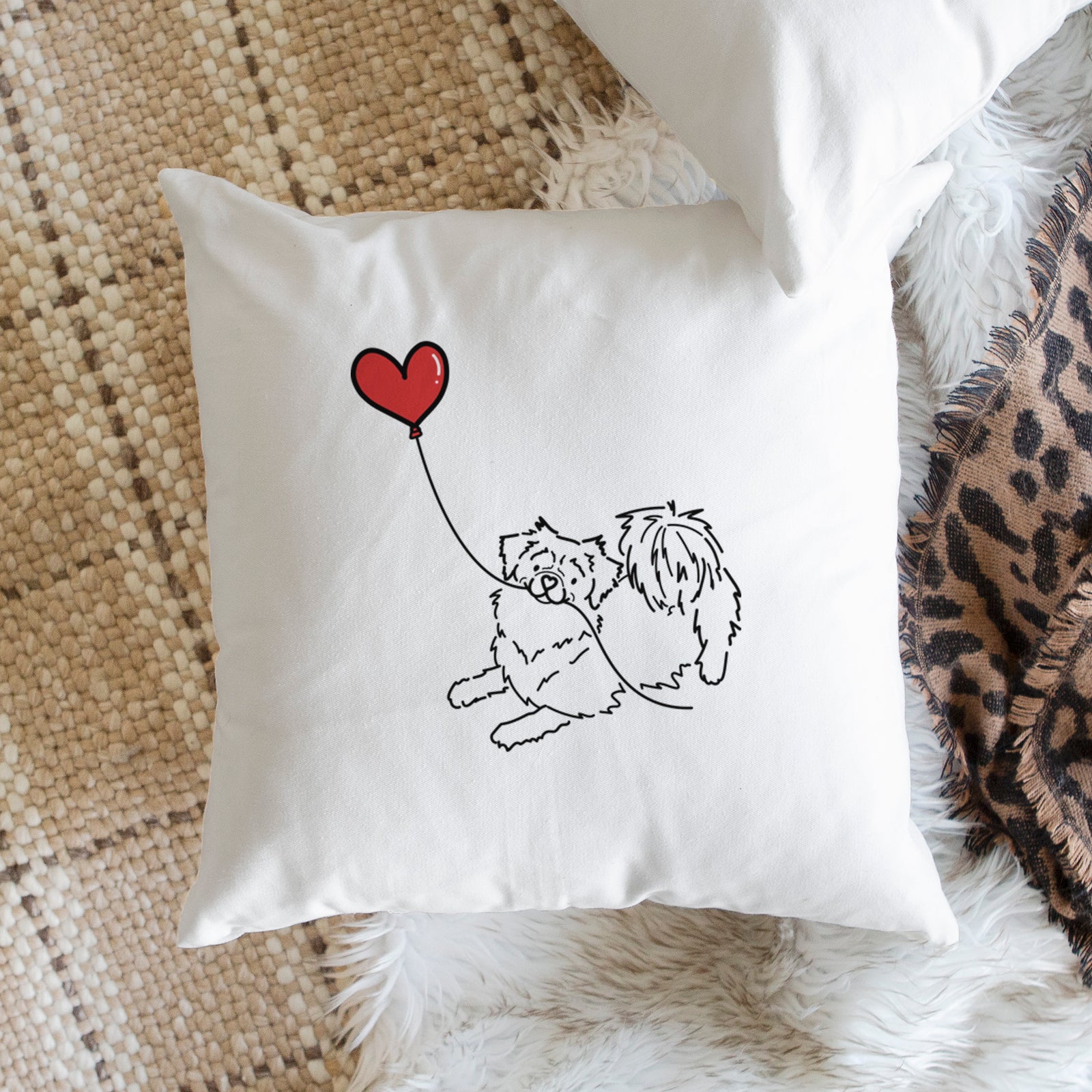 Tibetan Spaniel Heart String - Throw Pillow Cover