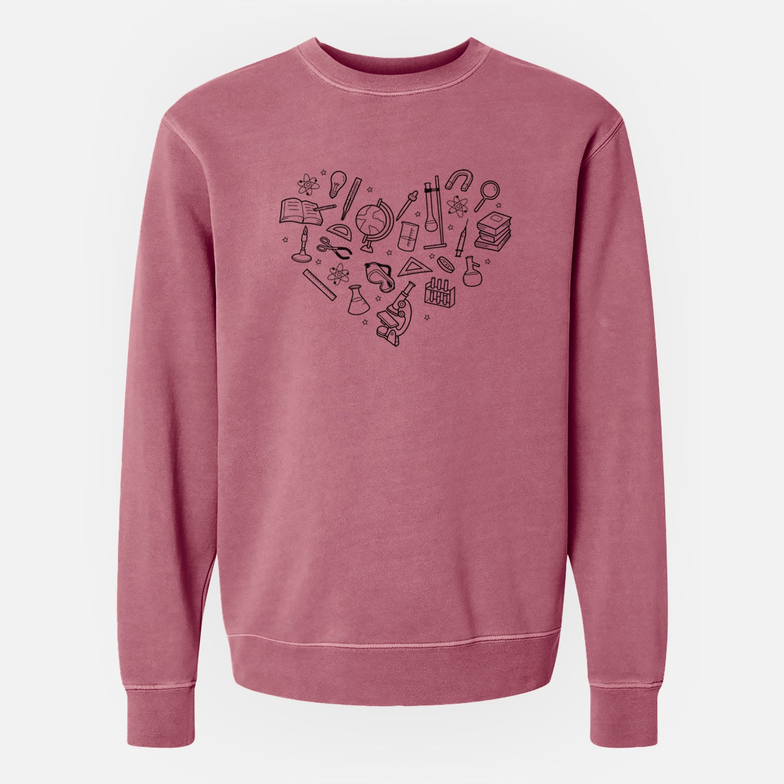 'Heart Full of Science' design on a Maroon Unisex pigment dyed crew sweatshirt