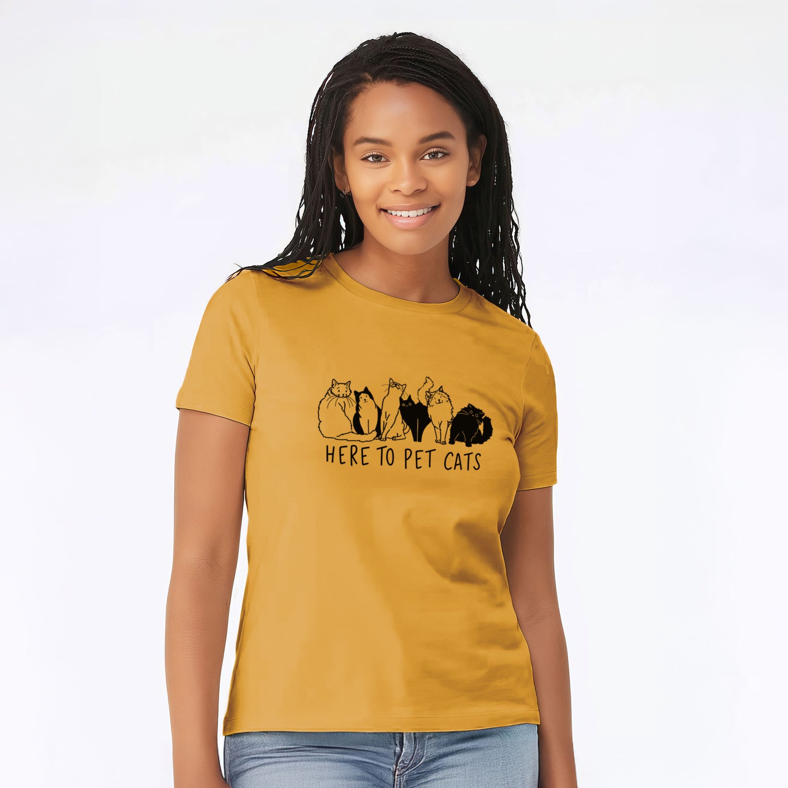 Here to Pet Cats - Women's Lightweight Relaxed Fit 100% Cotton Crewneck