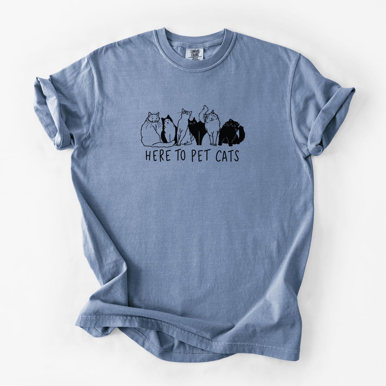 Here to Pet Cats - Unisex Comfort Colors Garment-Dyed Heavyweight T-shirt in Blue Jean