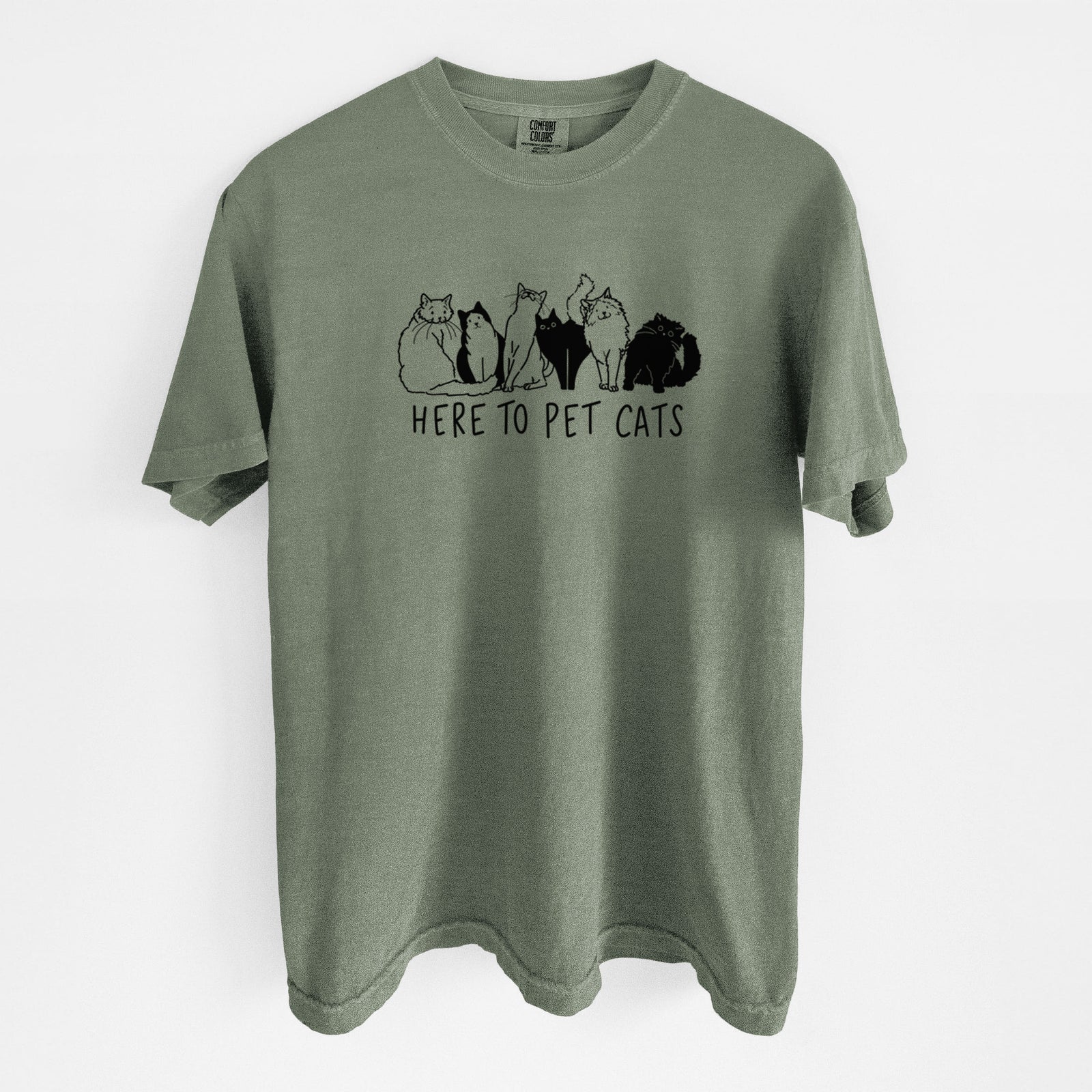 Here to Pet Cats - Unisex Comfort Colors Garment-Dyed Heavyweight T-shirt in Moss
