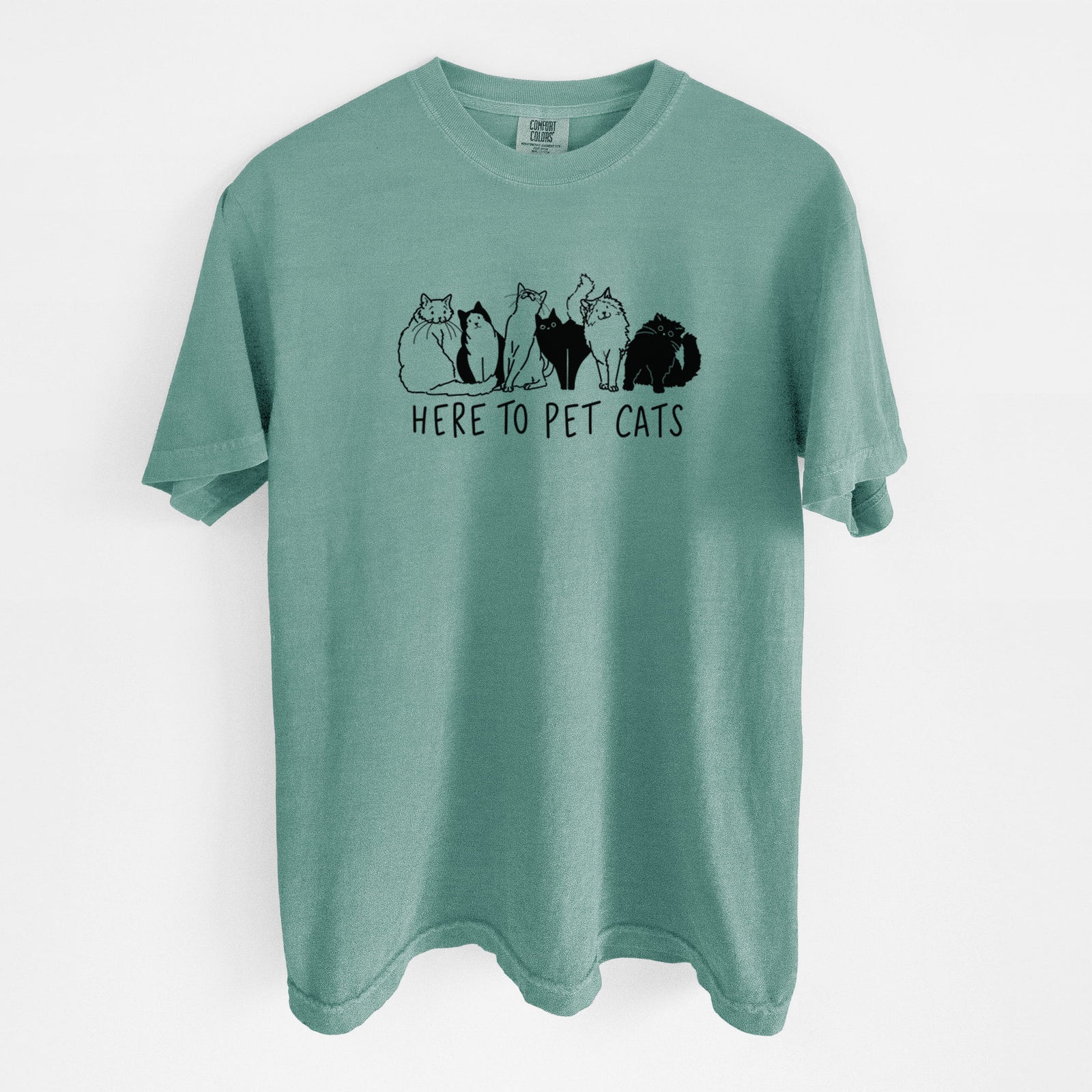 Here to Pet Cats - Unisex Comfort Colors Garment-Dyed Heavyweight T-shirt in Reef Green