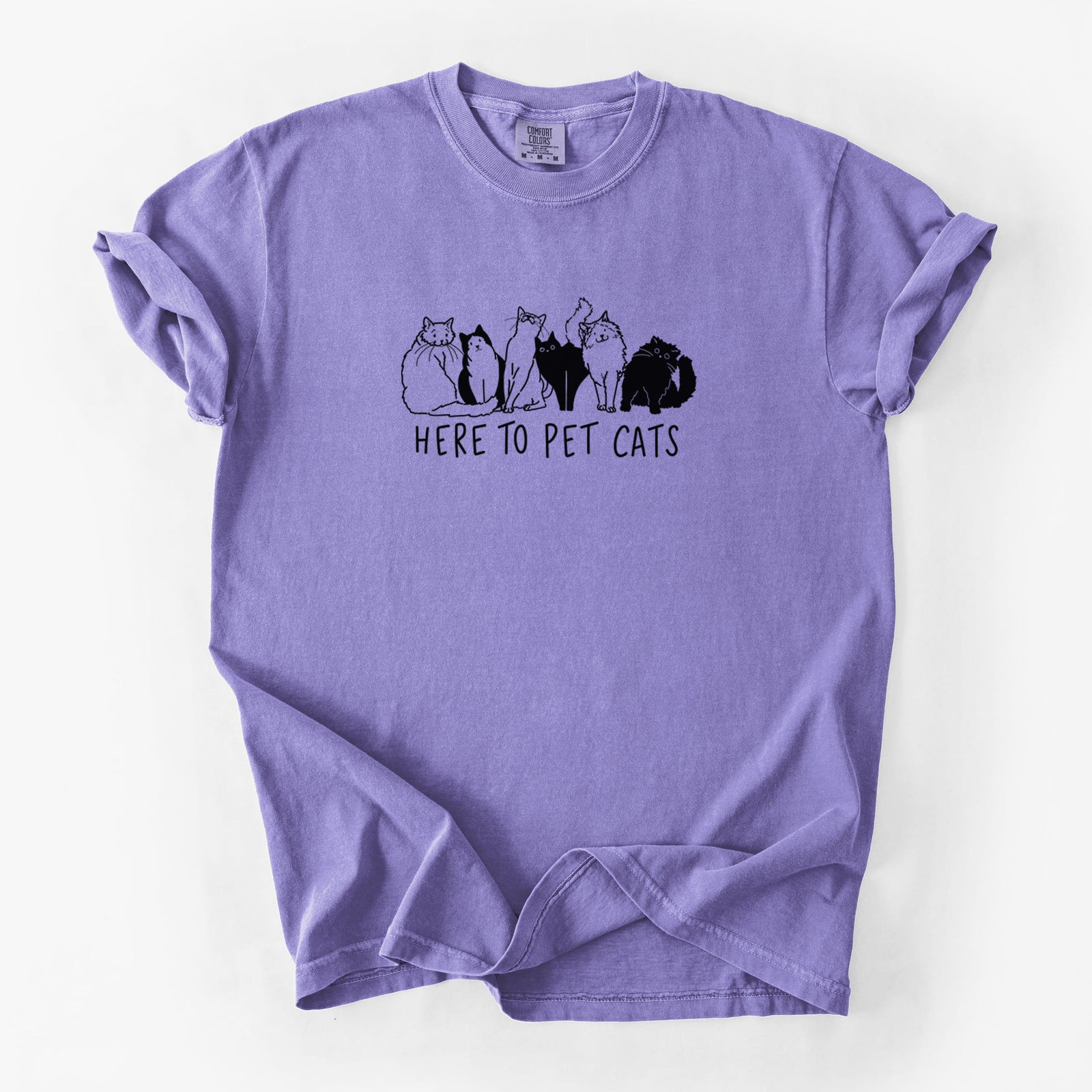 Here to Pet Cats - Unisex Comfort Colors Garment-Dyed Heavyweight T-shirt in Violet