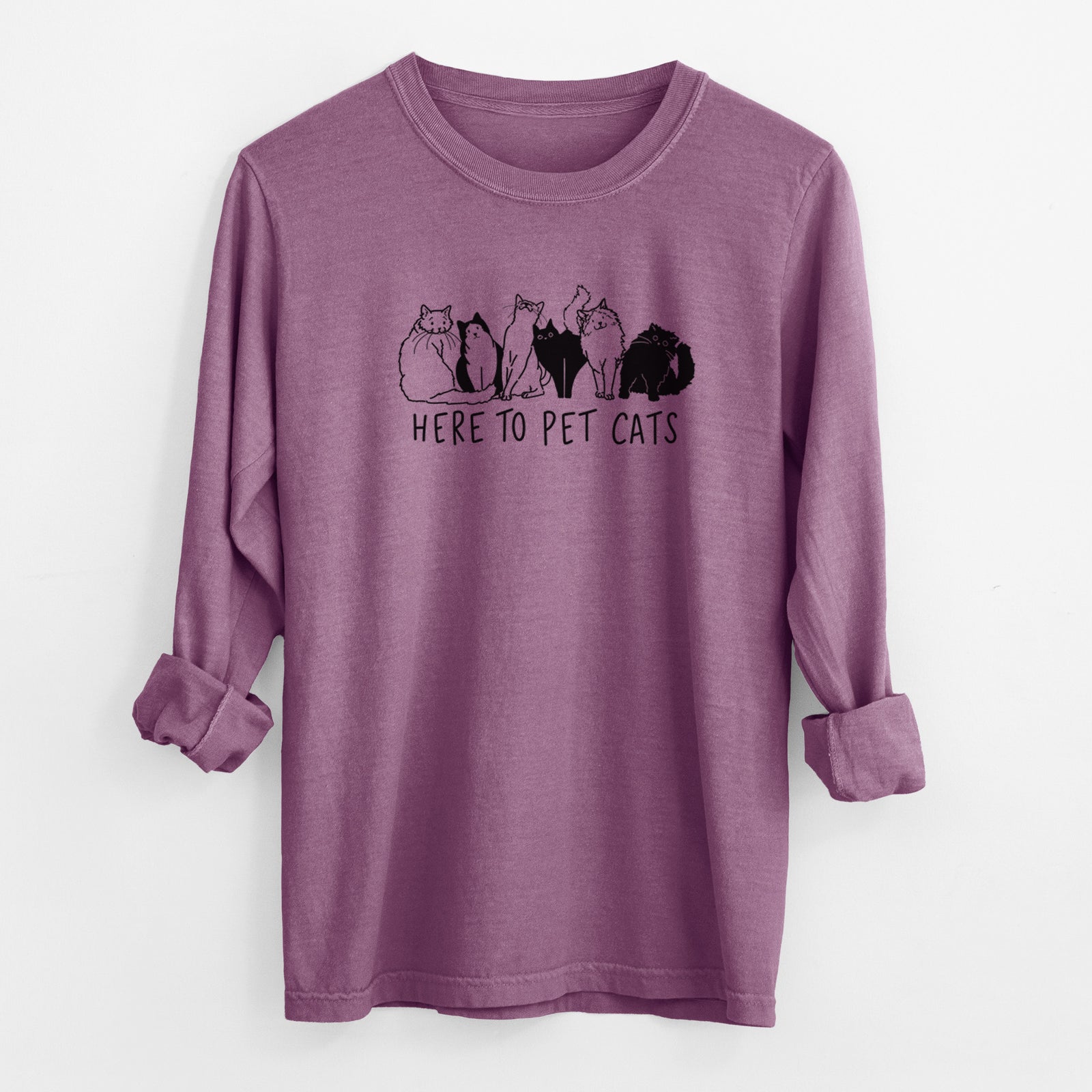 Here to Pet Cats - Men's Heavyweight 100% Cotton Long Sleeve
