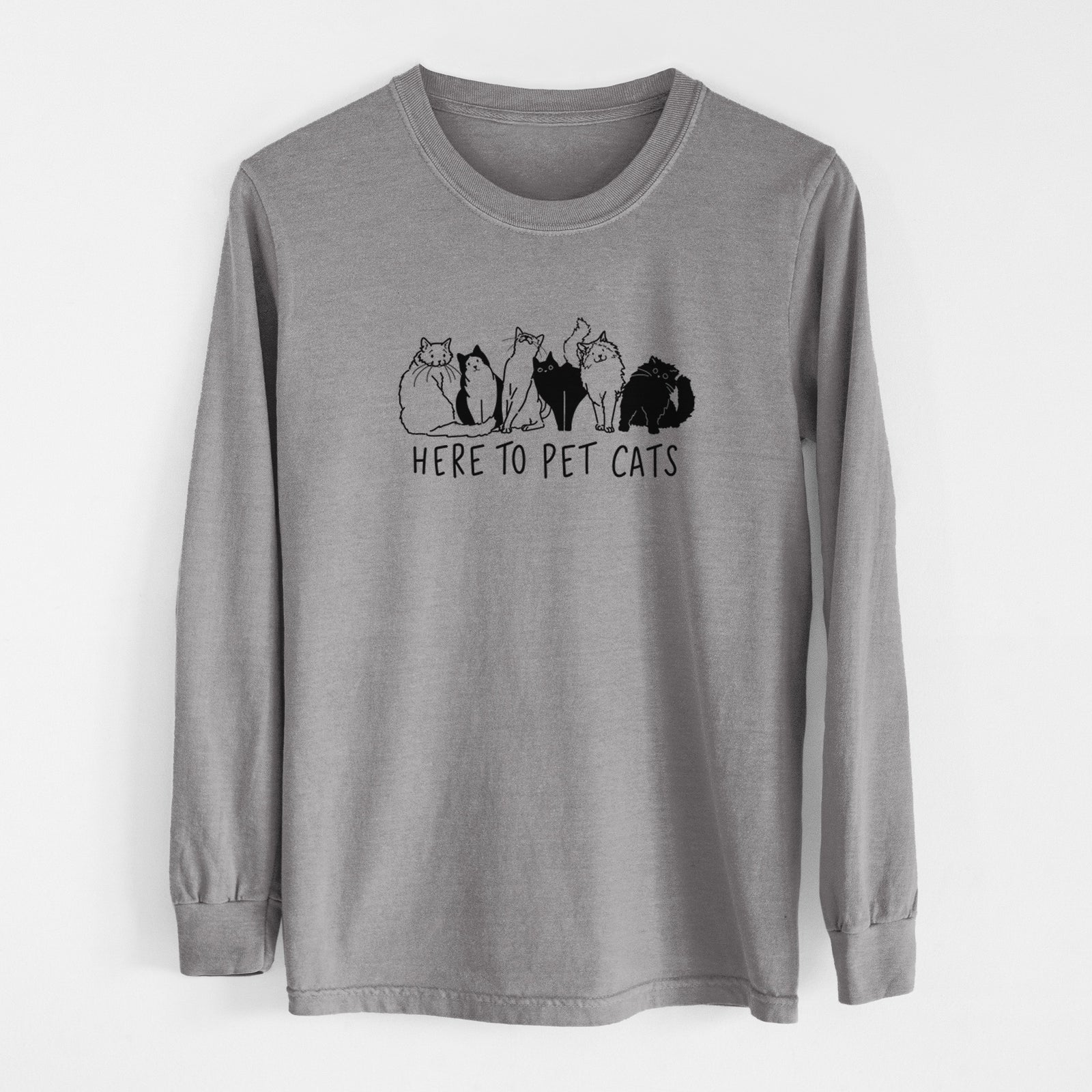 Here to Pet Cats - Men's Heavyweight 100% Cotton Long Sleeve